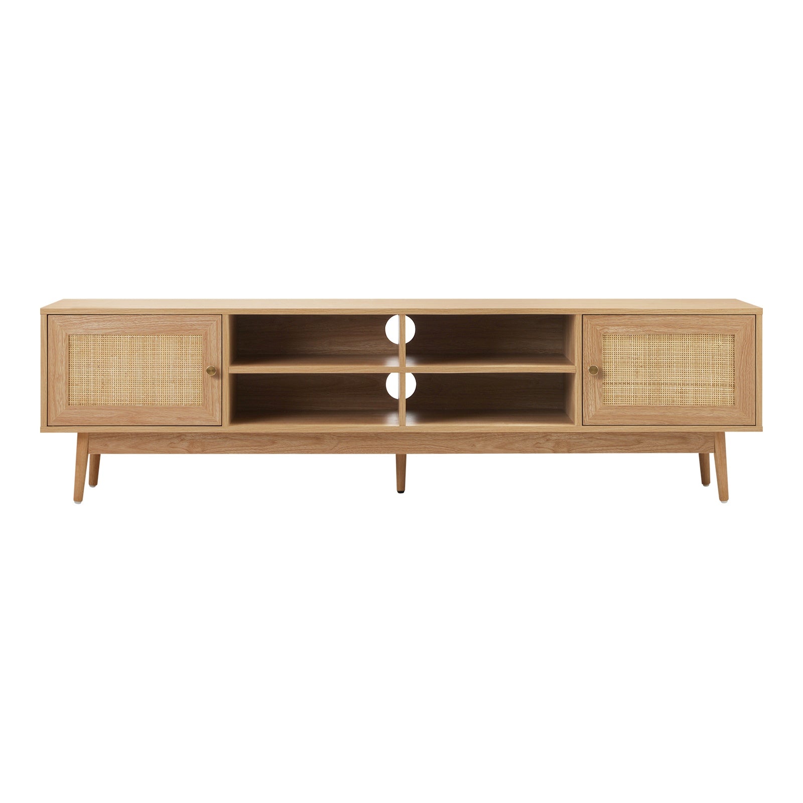 Oikiture TV Cabinet Entertainment Unit Stand Storage 180cm Rattan Drawers Oak - Sunyee