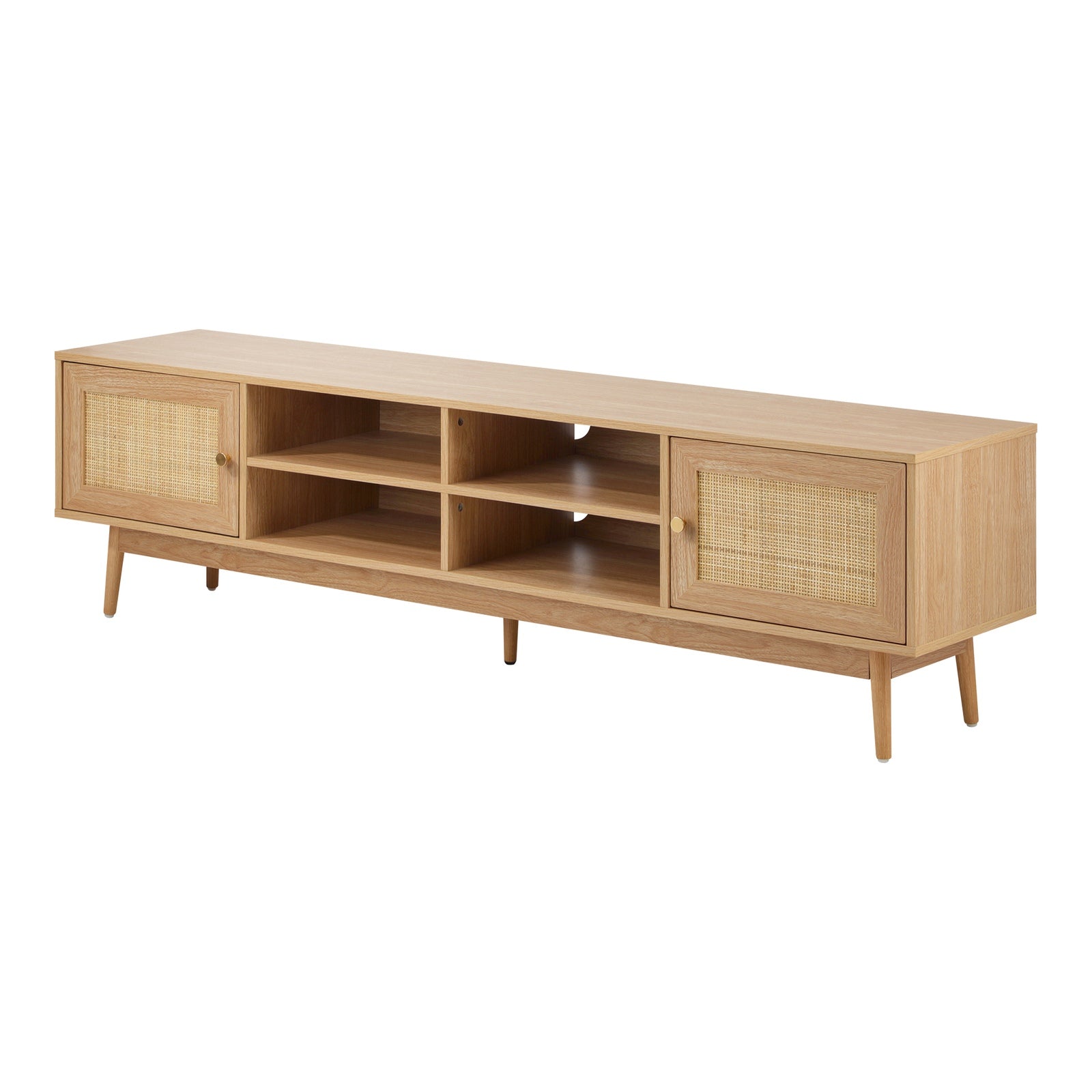 Oikiture TV Cabinet Entertainment Unit Stand Storage 180cm Rattan Drawers Oak - Sunyee