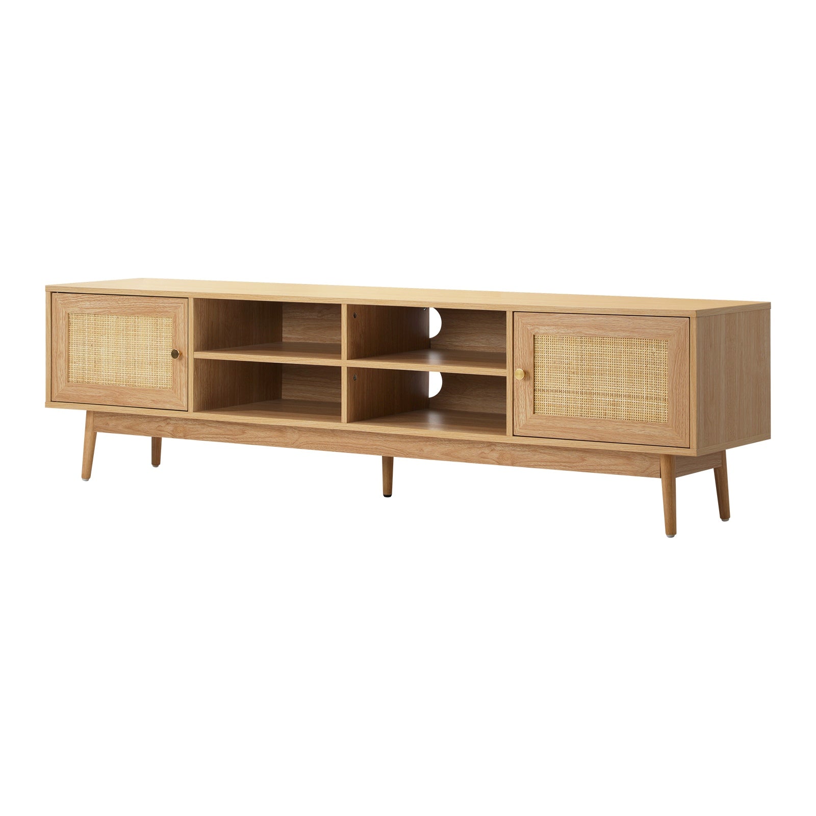Oikiture TV Cabinet Entertainment Unit Stand Storage 180cm Rattan Drawers Oak - Sunyee