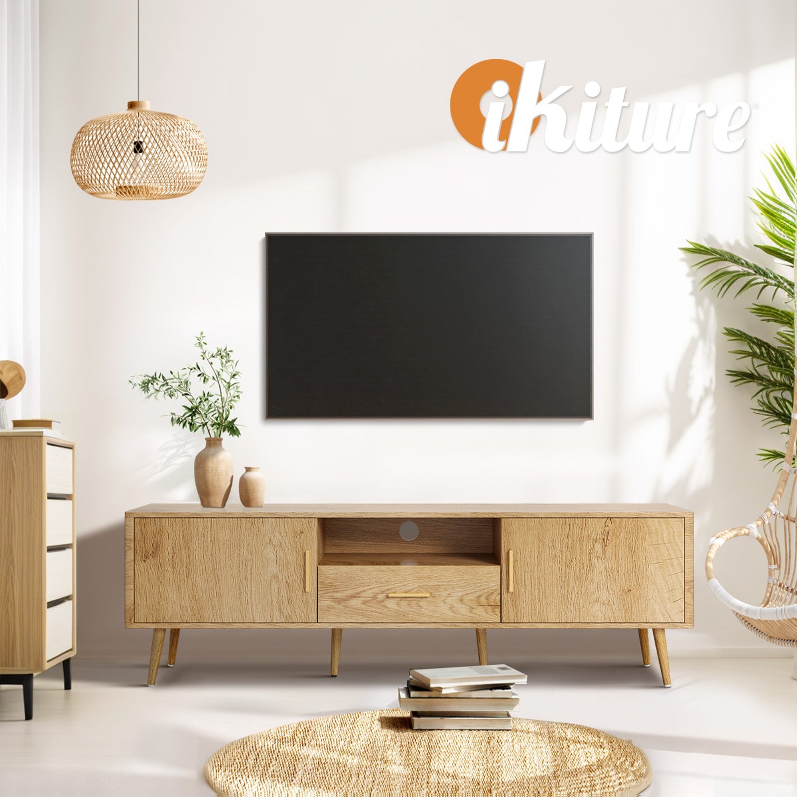 Oikiture TV Cabinet Entertainment Unit Stand 160cm Storage Drawer Shelf Natural - Sunyee