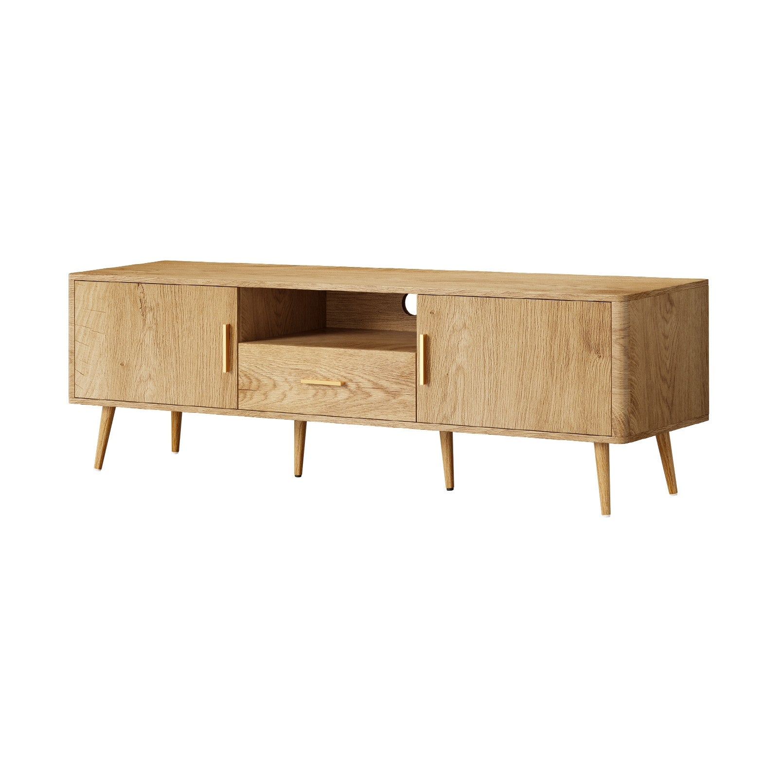 Oikiture TV Cabinet Entertainment Unit Stand 160cm Storage Drawer Shelf Natural - Sunyee