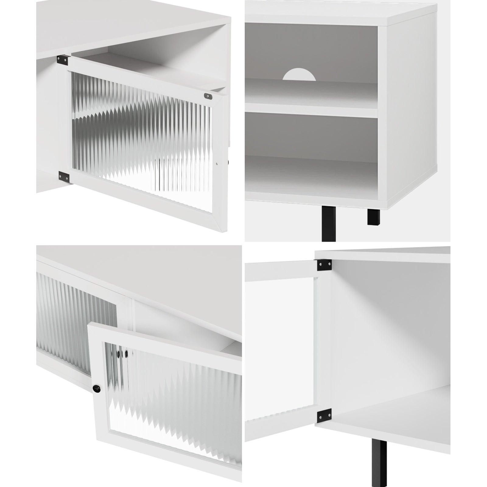 Oikiture TV Cabinet Entertainment Unit Stand Tempered-glass Doors Storage Shelf - Sunyee