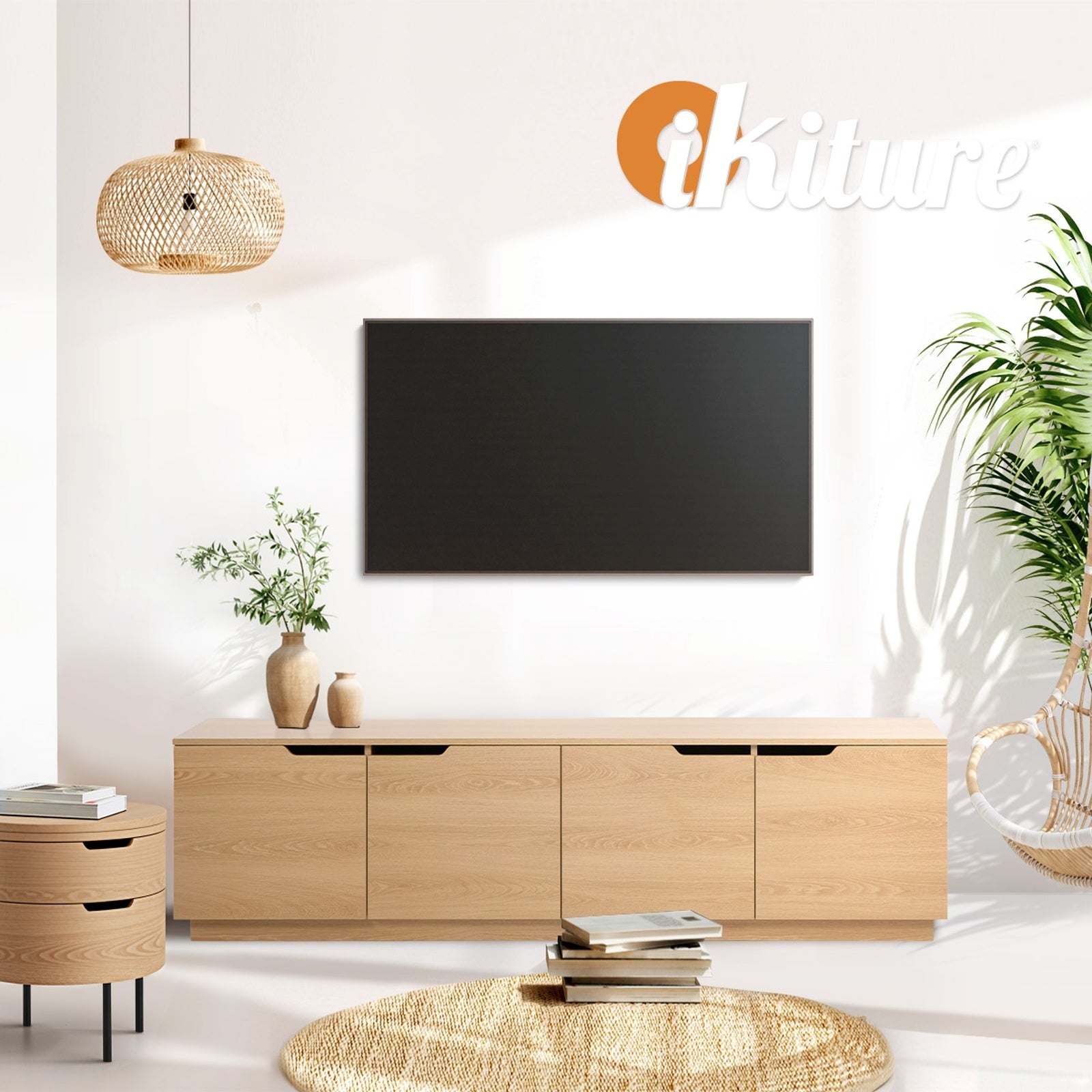 Oikiture TV Cabinet Entertainment Unit Stand Wooden Storage Shelf 180cm - Sunyee