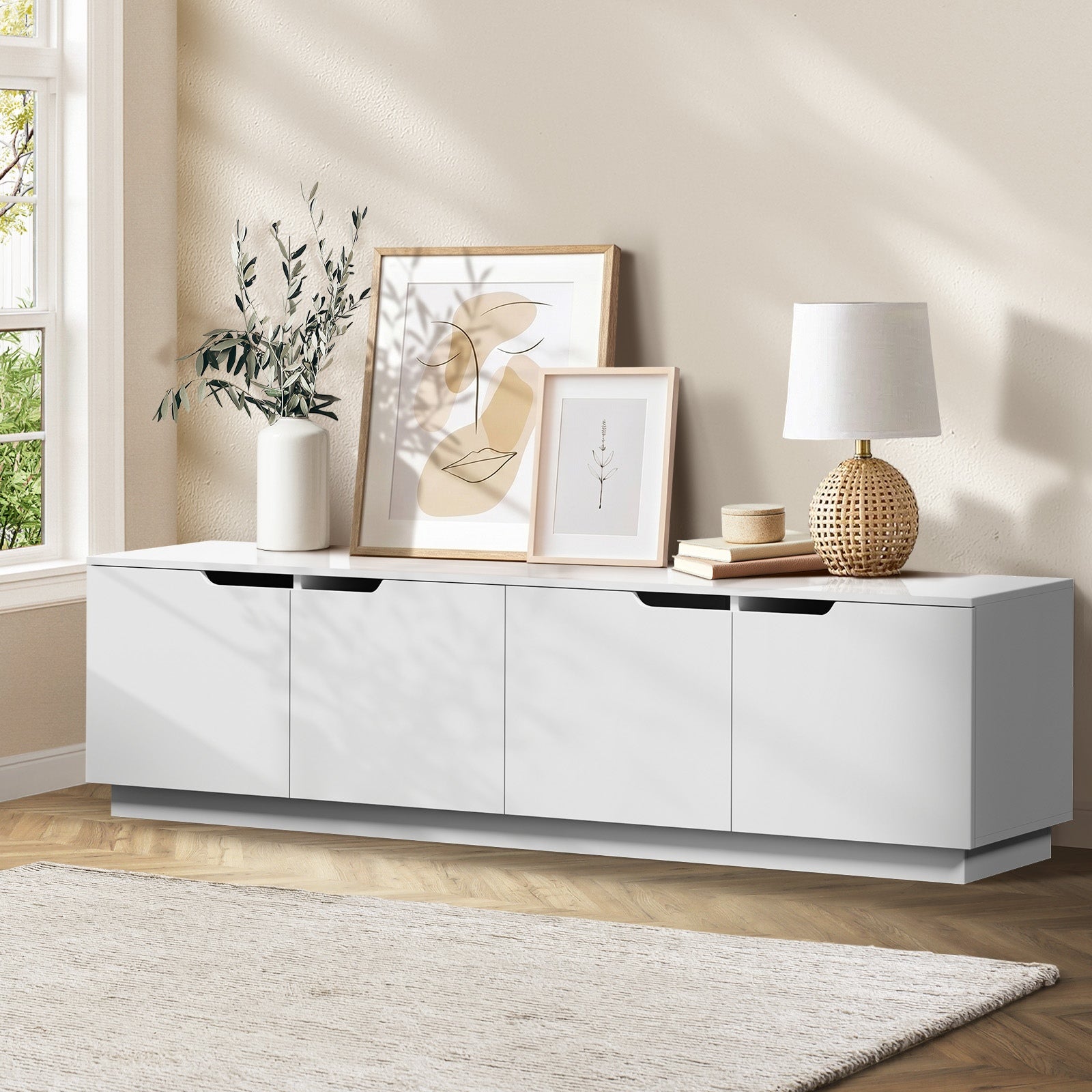 Oikiture Entertainment Unit TV Cabinet Stand 180cm Wooden Storage Shelves