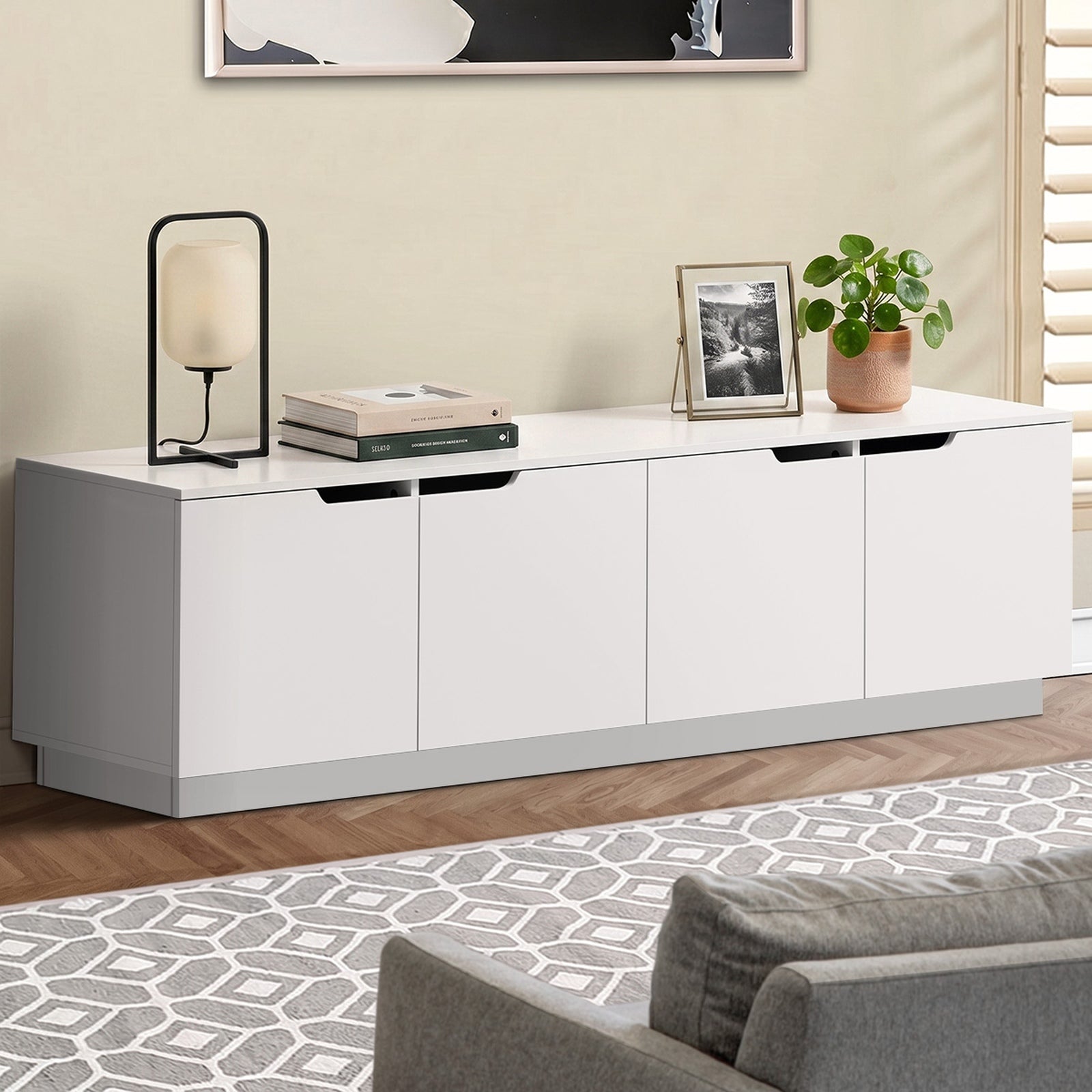 Oikiture TV Cabinet Entertainment Unit Stand Wooden Storage Shelf 180cm White