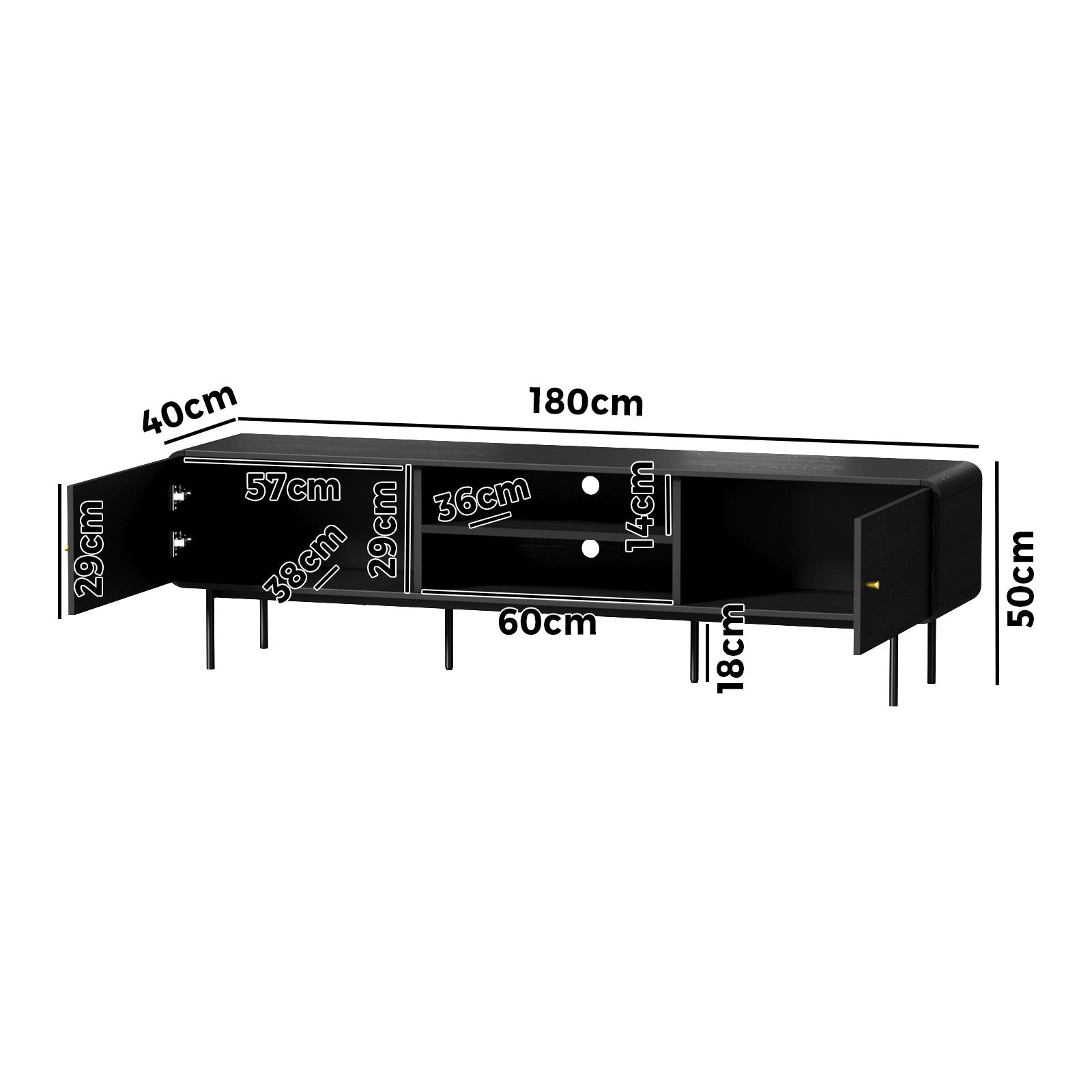 Oikiture TV Cabinet Entertainment Unit Stand 180cm Wooden Storage Shelves Black - Sunyee
