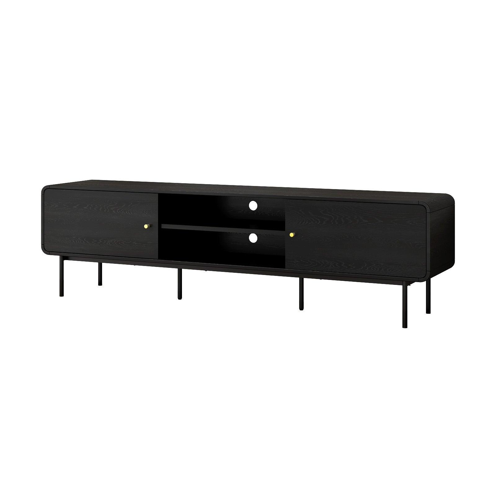 Oikiture TV Cabinet Entertainment Unit Stand 180cm Wooden Storage Shelves Black - Sunyee
