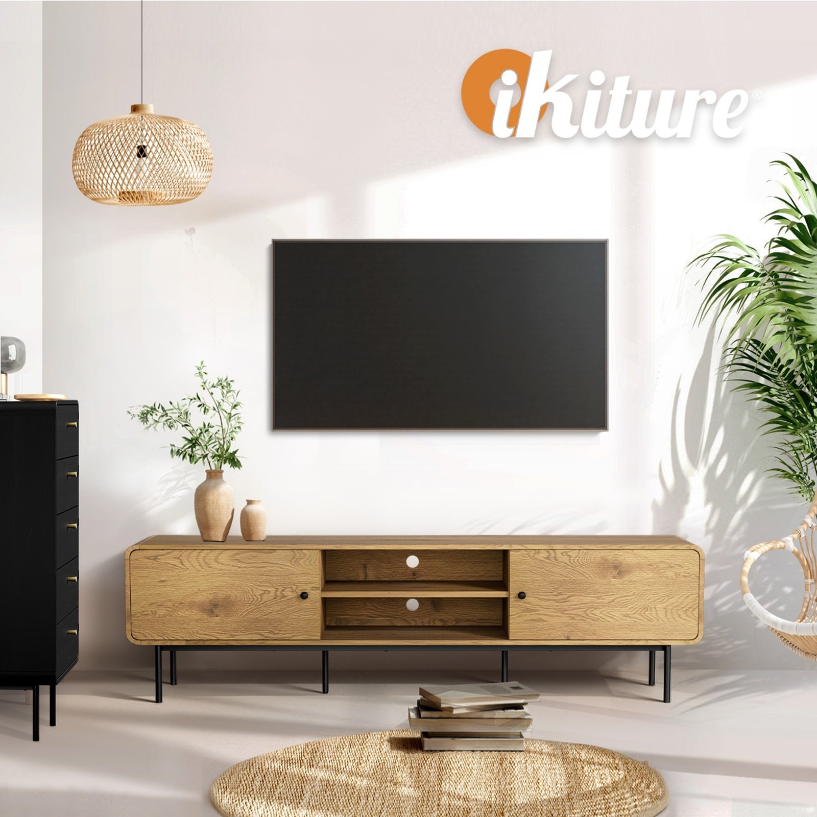 Oikiture TV Cabinet Entertainment Unit Stand 180cm Wooden Storage Shelves Oak - Sunyee