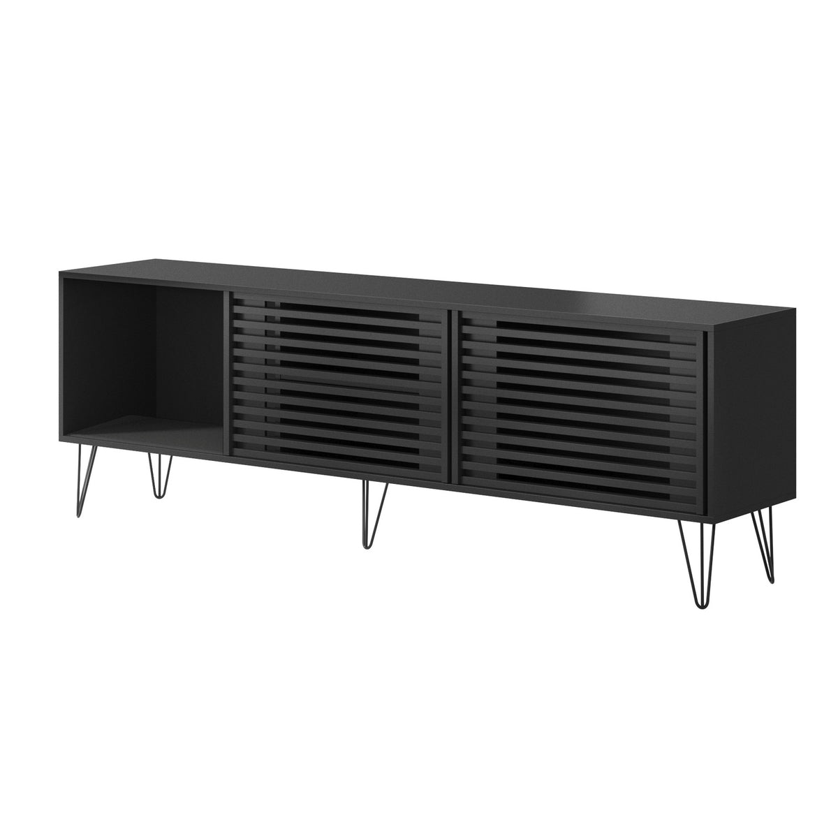 Oikiture TV Cabinet Entertainment Unit Stand Storage Sliding Door 180cm Black - Sunyee