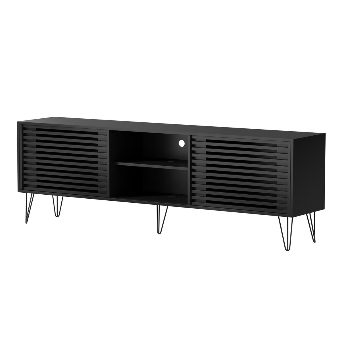 Oikiture TV Cabinet Entertainment Unit Stand Storage Sliding Door 180cm Black - Sunyee