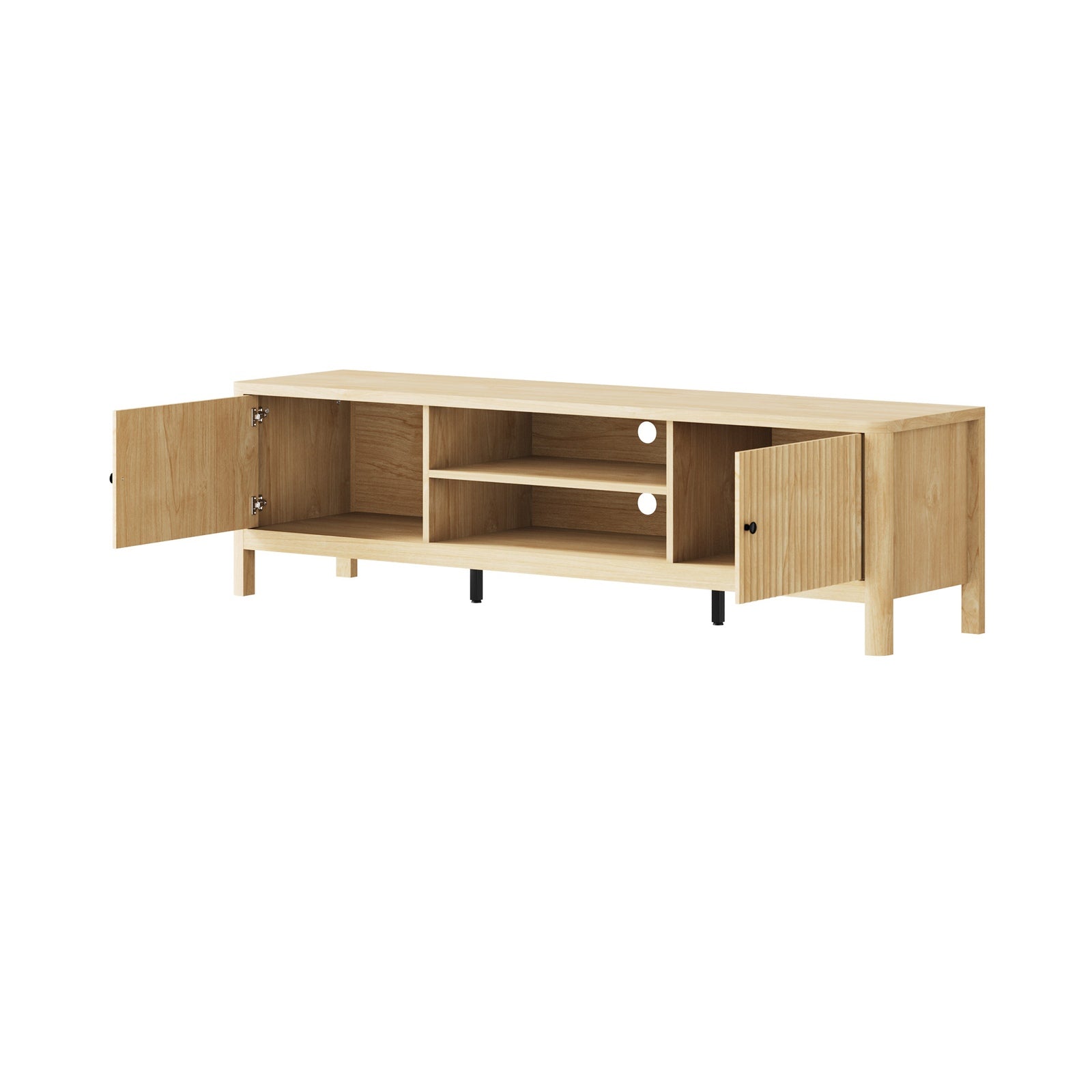 Oikiture TV Cabinet Entertainment Unit Stand Storage Shelves 160cm Natural