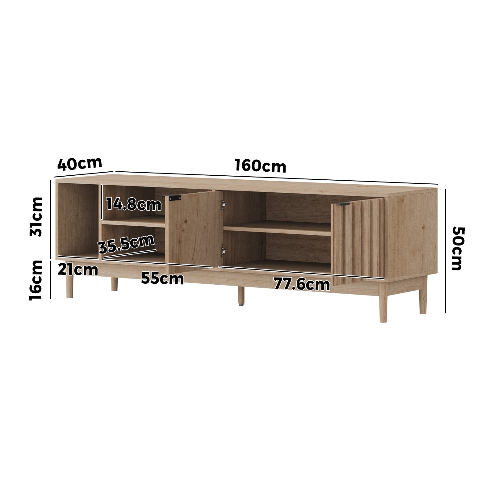 Oikiture TV Cabinet Entertainment Unit Stand Storage Shelf 160cm Ripple Door - Sunyee