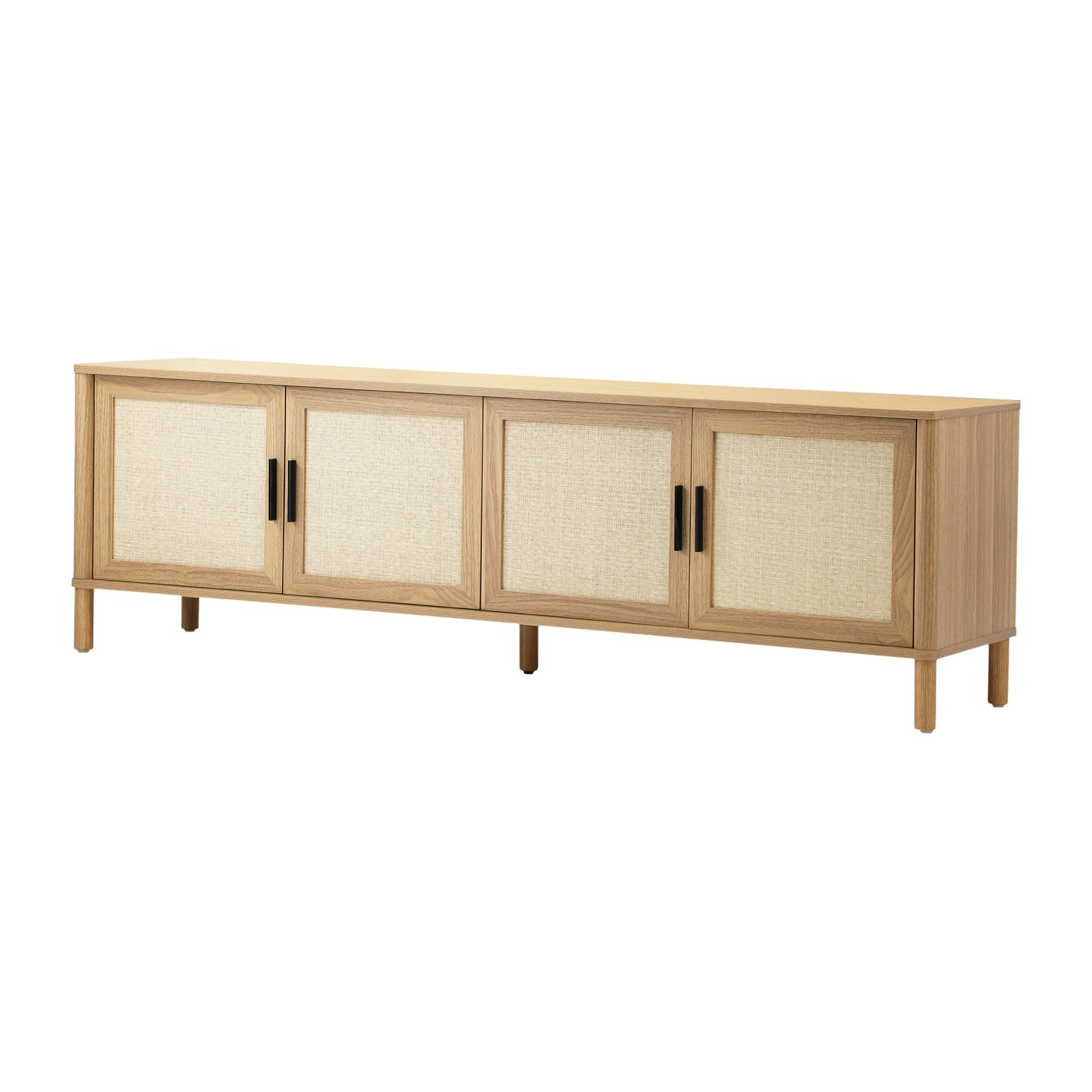 Oikiture TV Cabinet Entertainment Unit Stand 160cm Storage Rattan Doors Natural - Sunyee