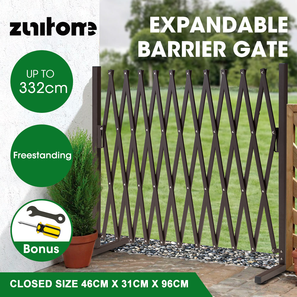 ZUNI Garden Security Fence Gate Expandable Aluminum Barrier Indoor Outdoor Brown - Sunyee