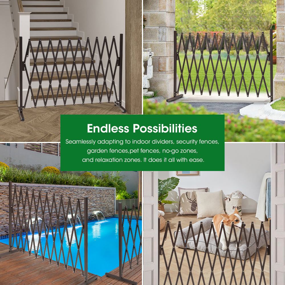 ZUNI Garden Security Fence Gate Expandable Aluminum Barrier Indoor Outdoor Brown - Sunyee