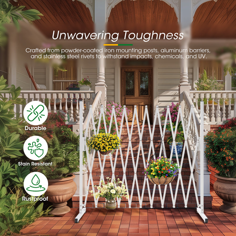 ZUNI Garden Security Fence Gate Expandable Aluminum Barrier Brown/White/Black - Sunyee