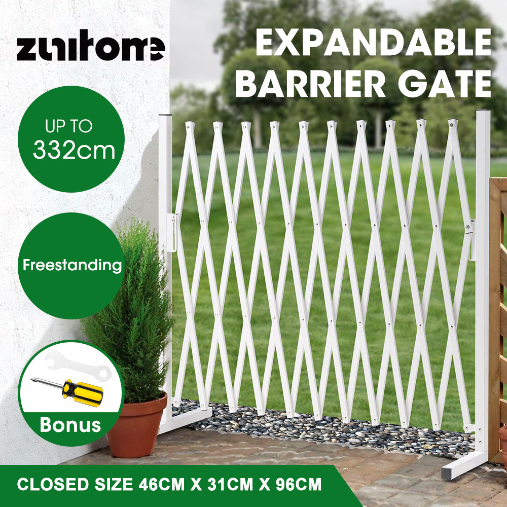ZUNI Garden Security Fence Gate Expandable Aluminum Barrier Brown/White/Black - Sunyee