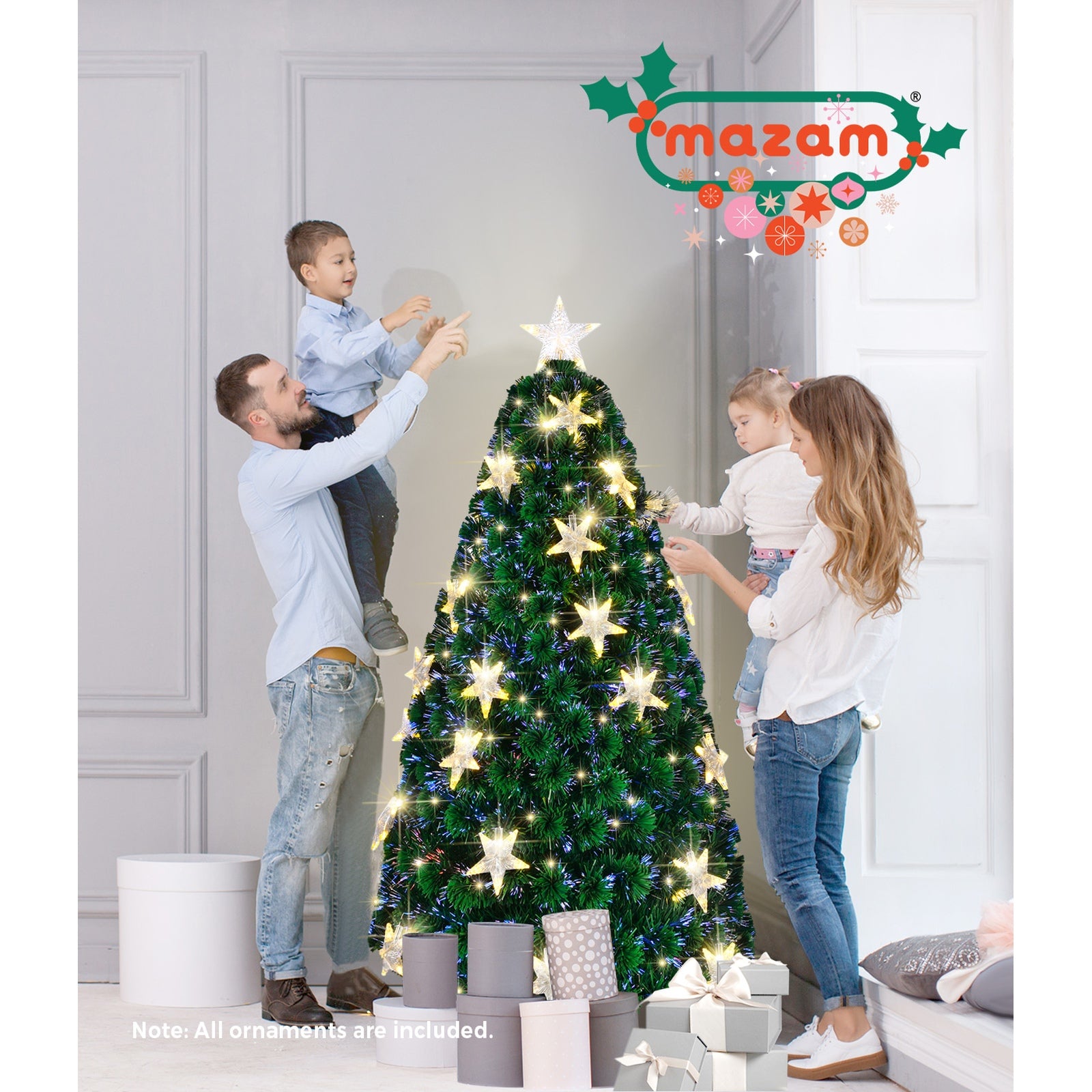 Mazam Christmas Tree 1.8M 6FT Fibre Optics Xmas Trees Green with LED lights - Sunyee