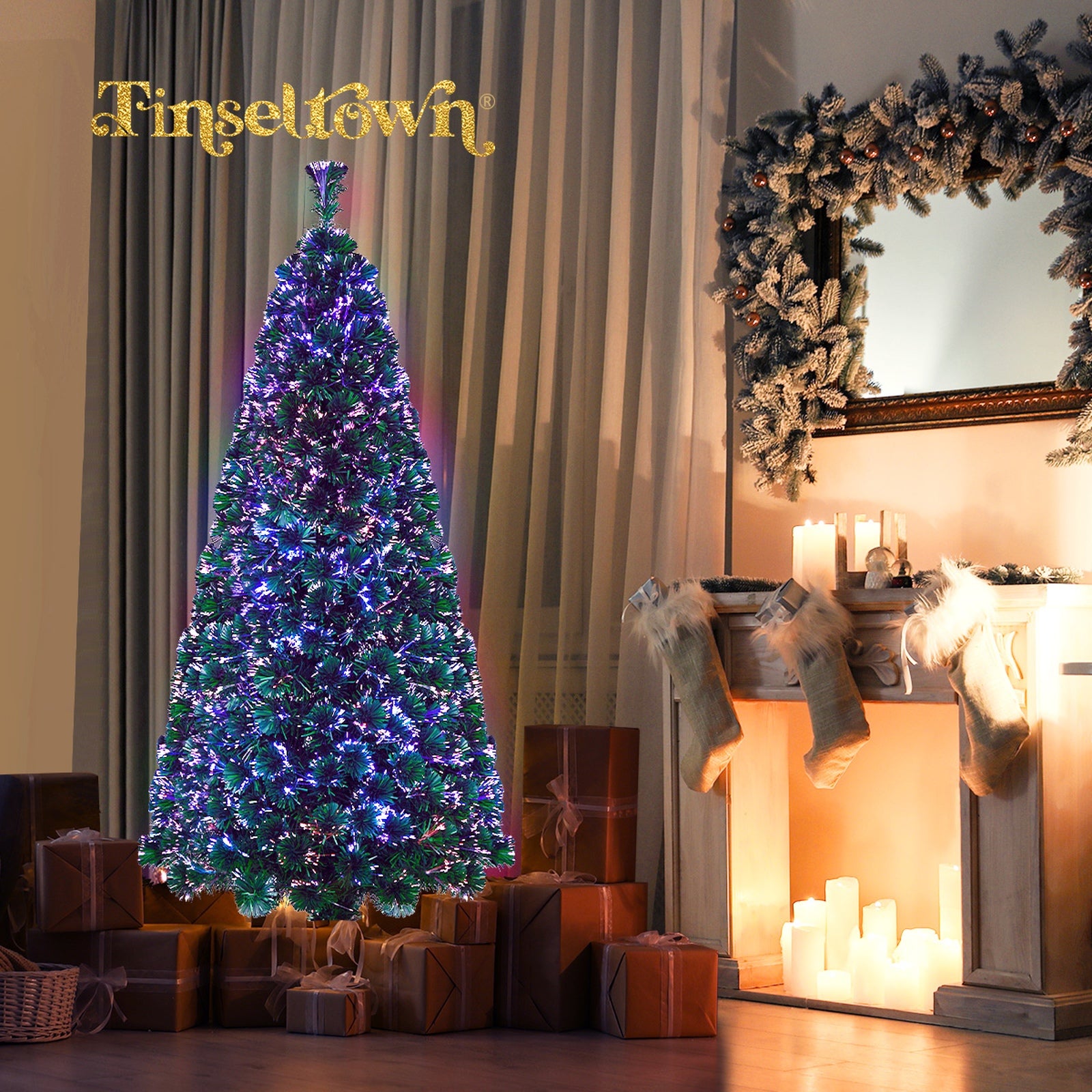 Tinseltown Christmas Tree Fibre Optic 6FT 1.8M Xmas Trees Multi-Colour Lights