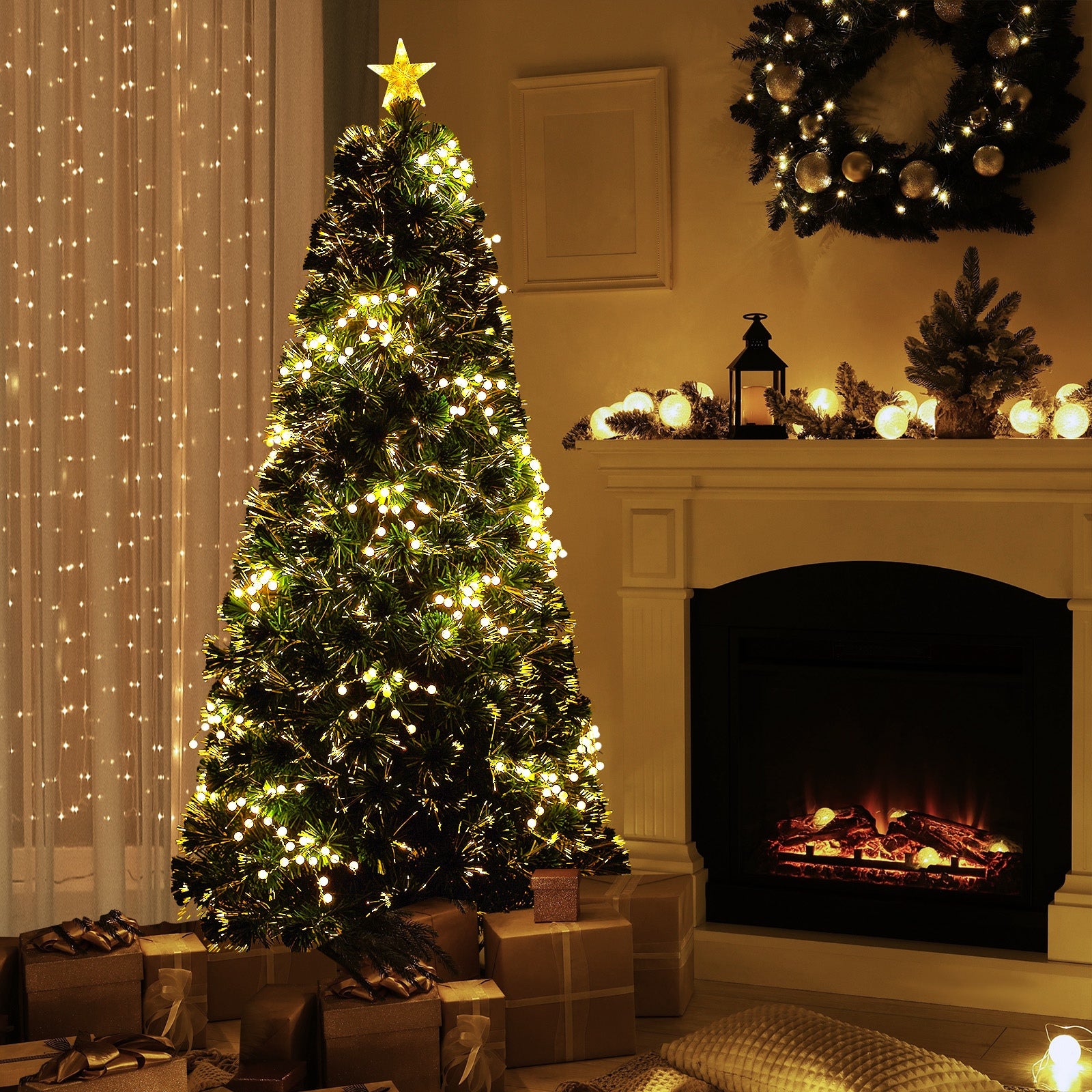 Tinseltown LED Christmas Tree 1.8M 6FT Fibre-optics Xmas Trees with Warm Lights - Sunyee