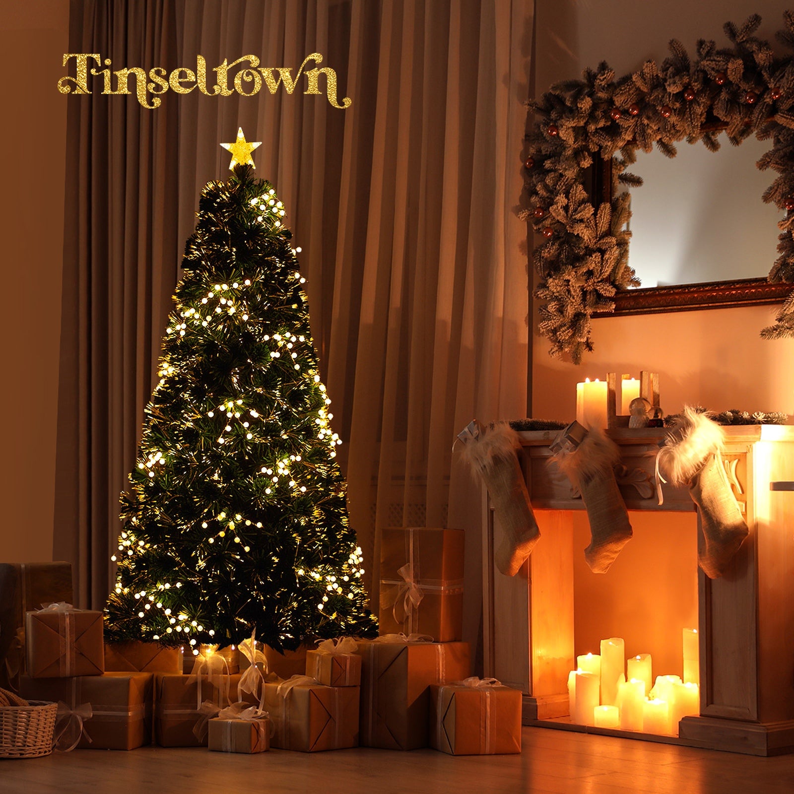 Tinseltown LED Christmas Tree 1.8M 6FT Fibre-optics Xmas Trees with Warm Lights - Sunyee