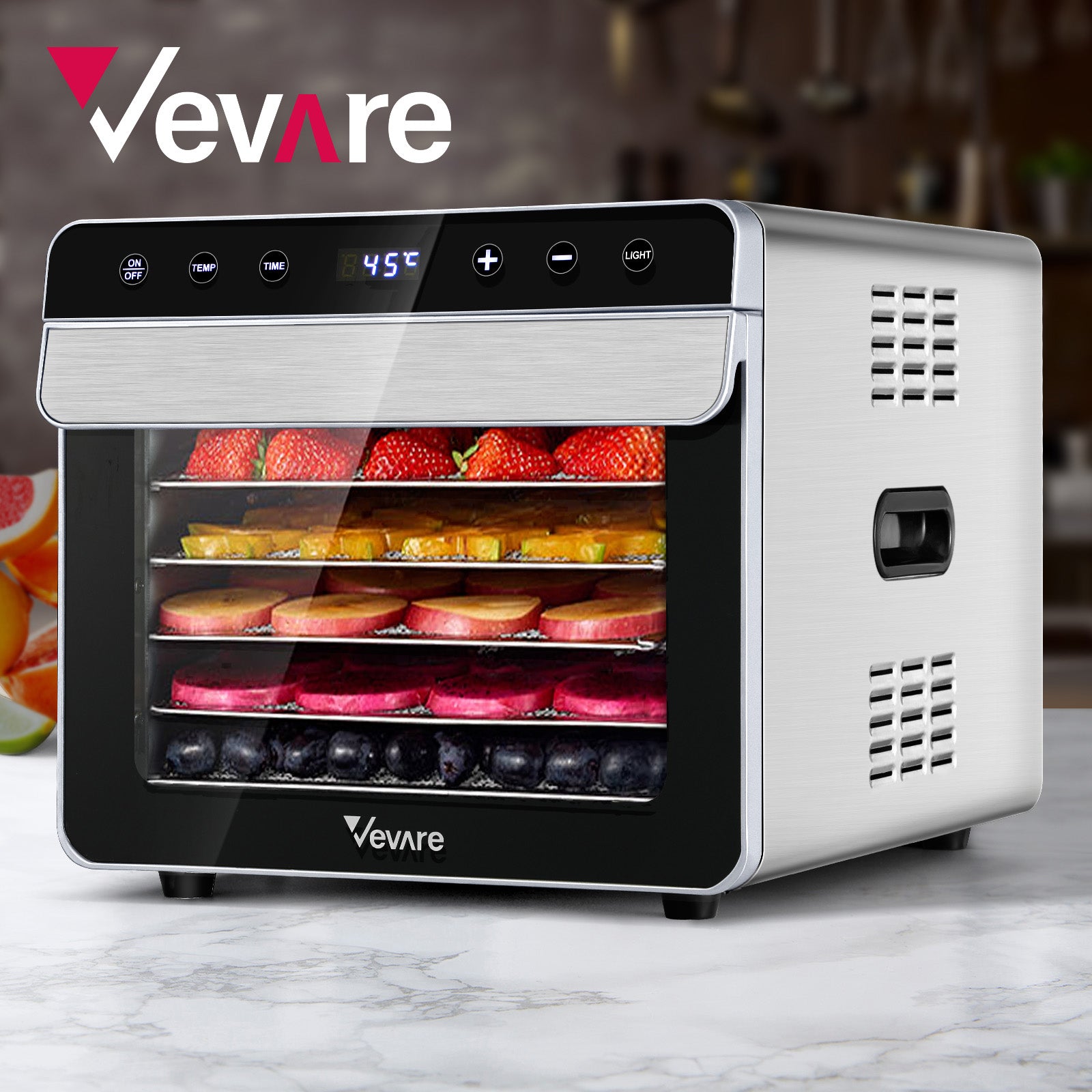 Vevare Food Dehydrators Jerky Dehydrator Fruit Dryer Stainless Steel 6 Trays - Sunyee