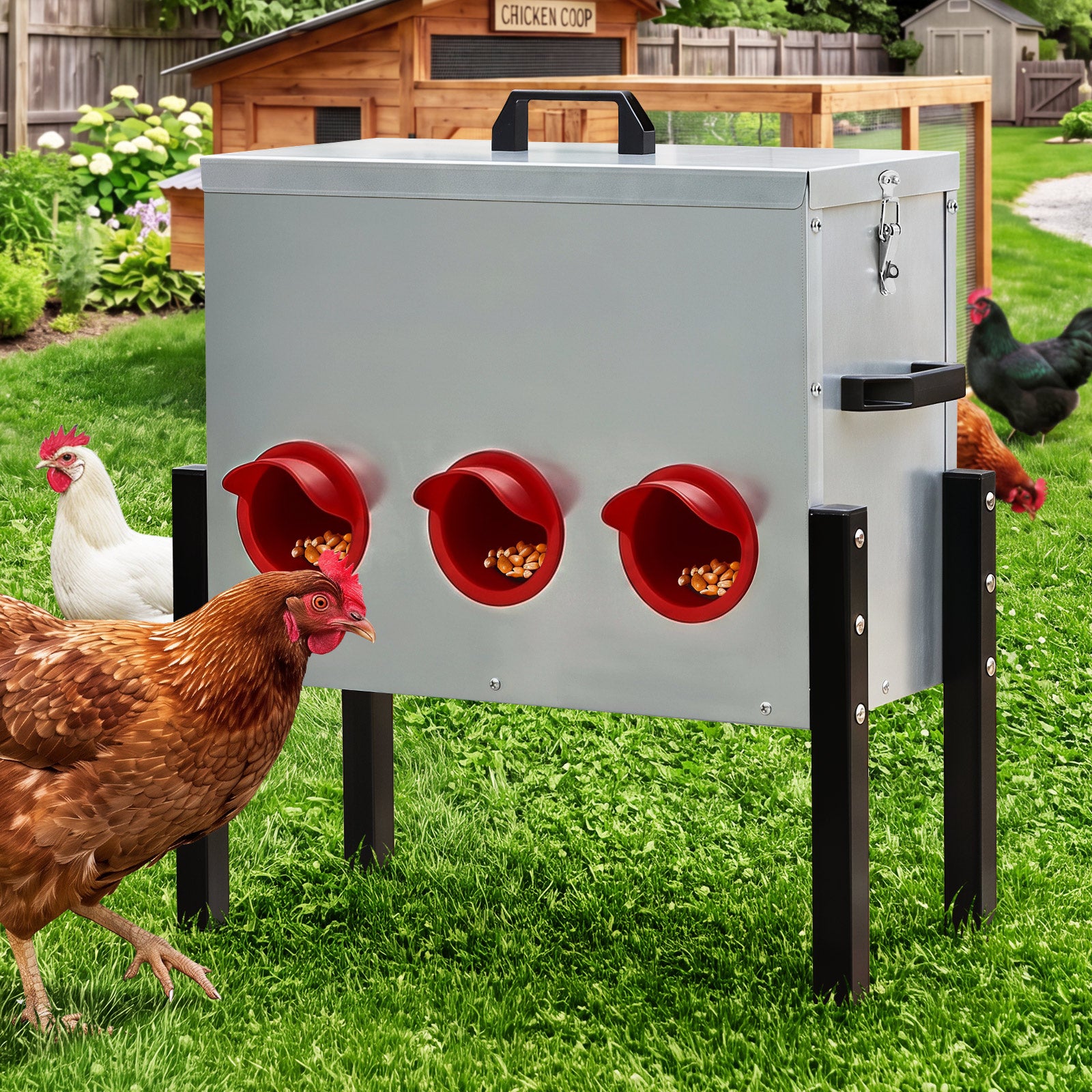Alopet 30 Lbs Galvanized Chicken Feeder Trough with Legs Plastic Dividers