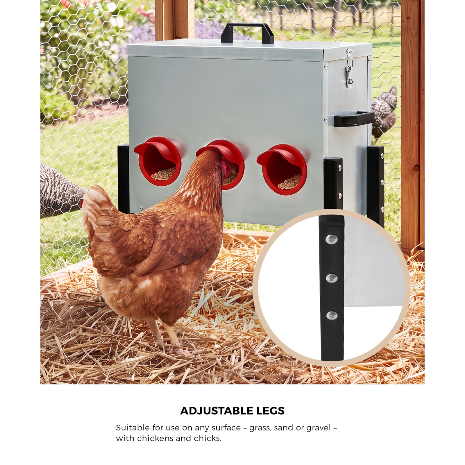 Alopet 30 Lbs Galvanized Chicken Feeder Trough with Legs Plastic Dividers