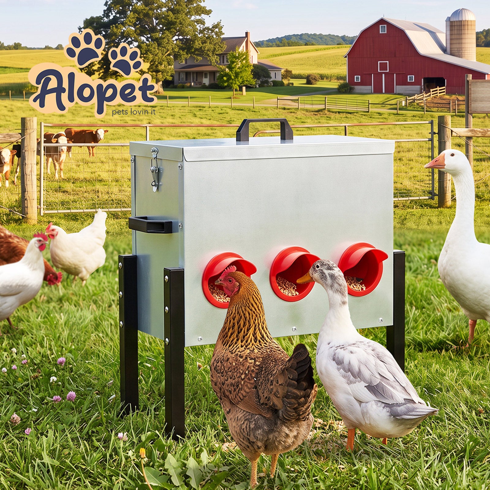 Alopet 30 Lbs Galvanized Chicken Feeder Trough with Legs Plastic Dividers