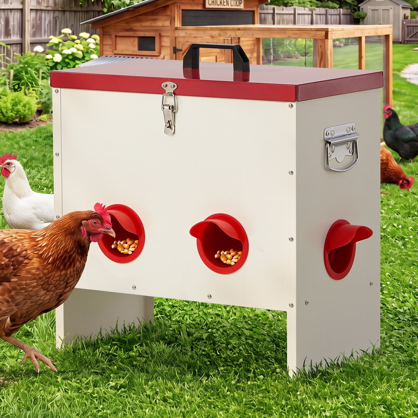 Alopet 50 Lbs Galvanized Chicken Feeder Trough with Legs Plastic Dividers