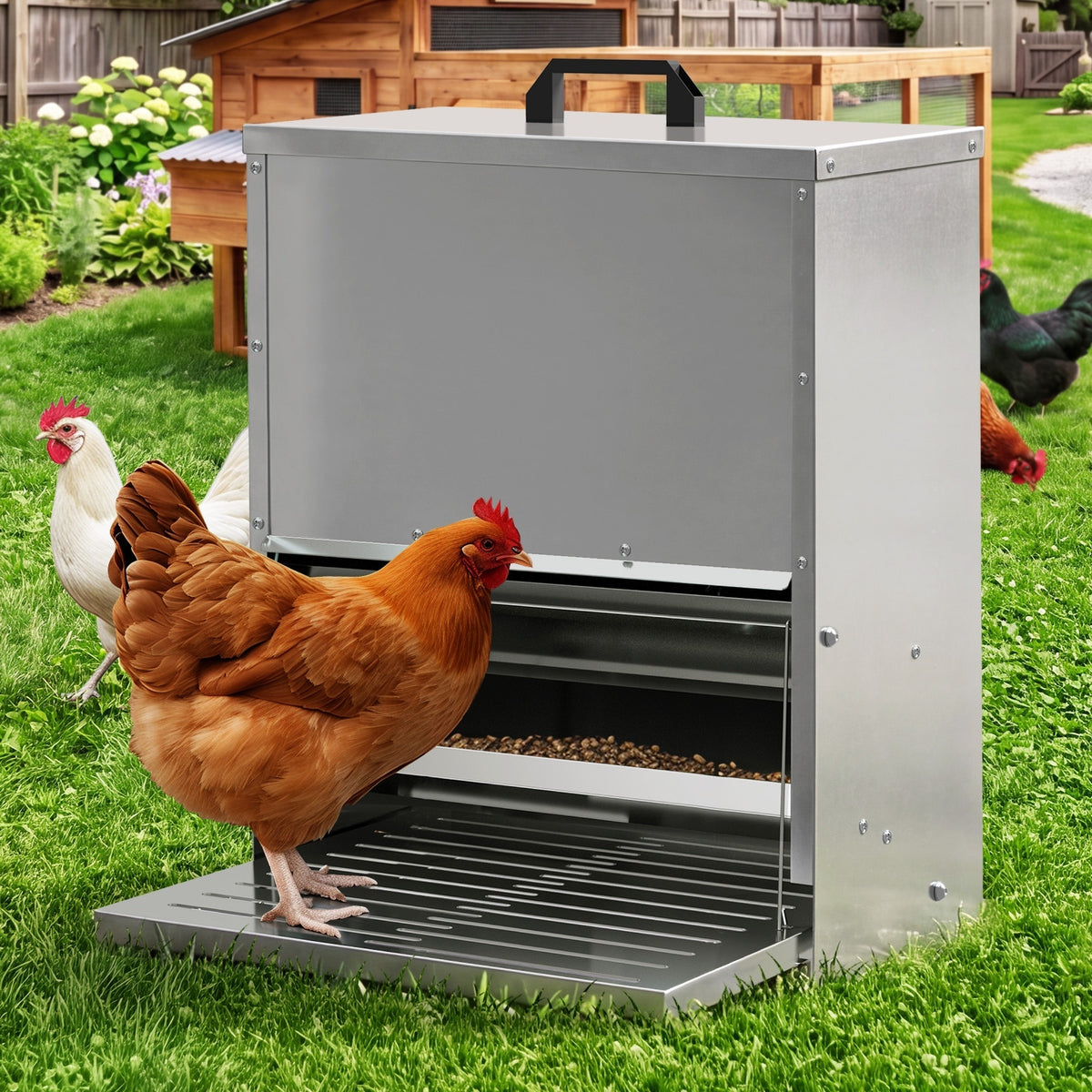 Alopet Automatic Chicken Feeder Auto Coop Chick Treadle Self Opening 15kg