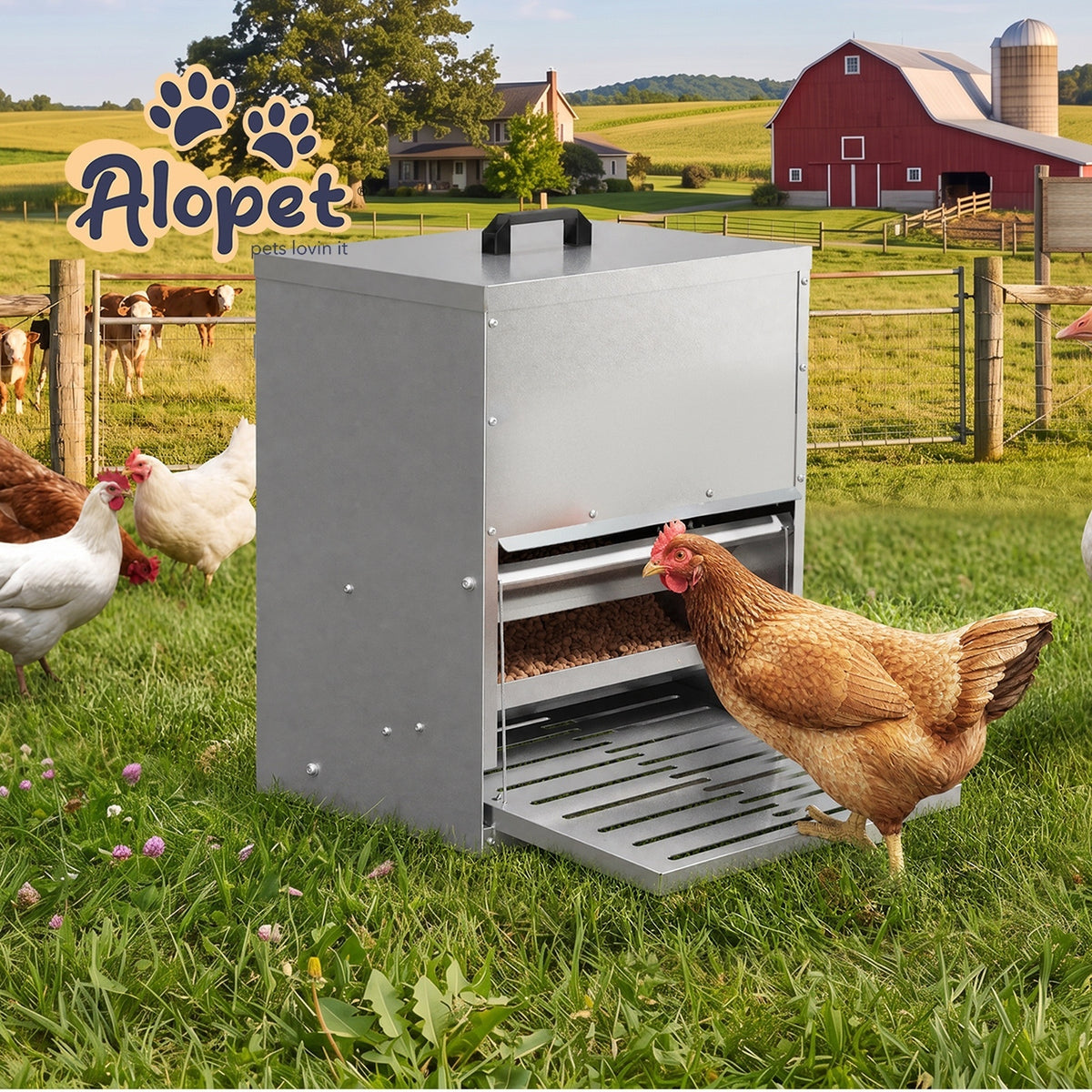Alopet Automatic Chicken Feeder Auto Coop Chick Treadle Self Opening 15kg