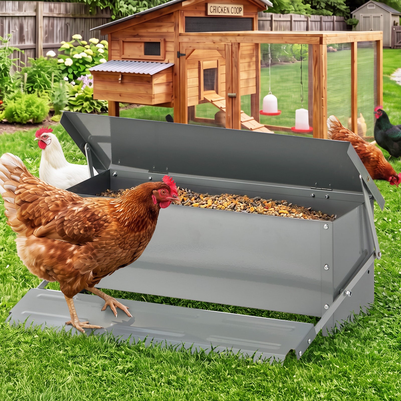 Alopet Automatic Chicken Food Feeder Galvanized Treadle Self Opening Feed 10kg