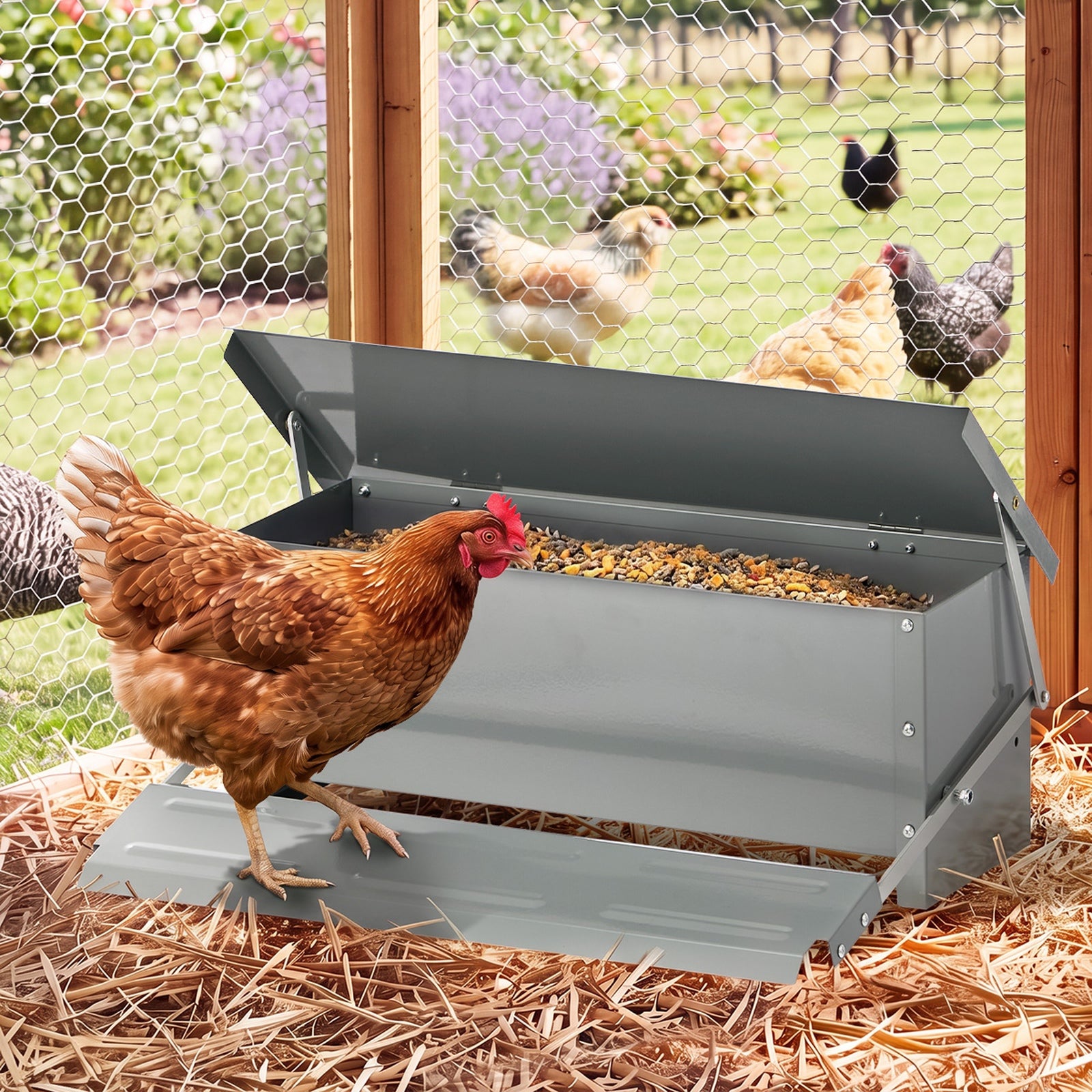 Alopet Automatic Chicken Food Feeder Galvanized Treadle Self Opening Feed 10kg
