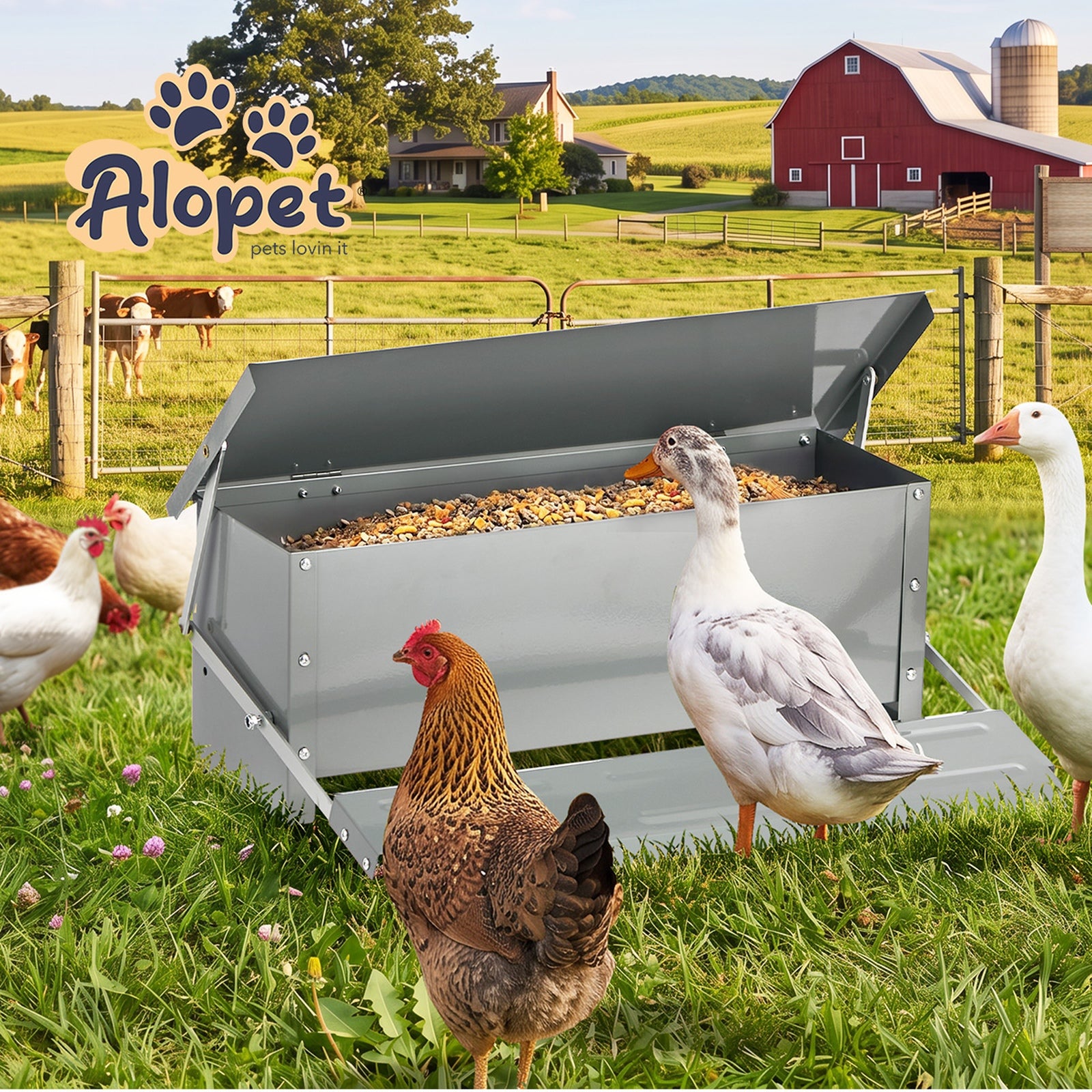 Alopet Automatic Chicken Food Feeder Galvanized Treadle Self Opening Feed 10kg