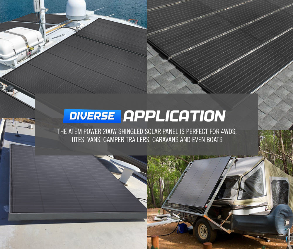 Atem Power 12V 200W Solar Panel Kit Mono Shingled Caravan Camping Power Charging - Sunyee