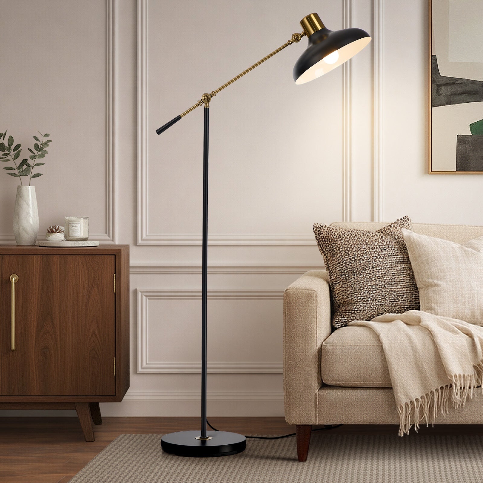 Oikiture Floor Lamps Adjustable Height Standing Metal Frame Black - Sunyee