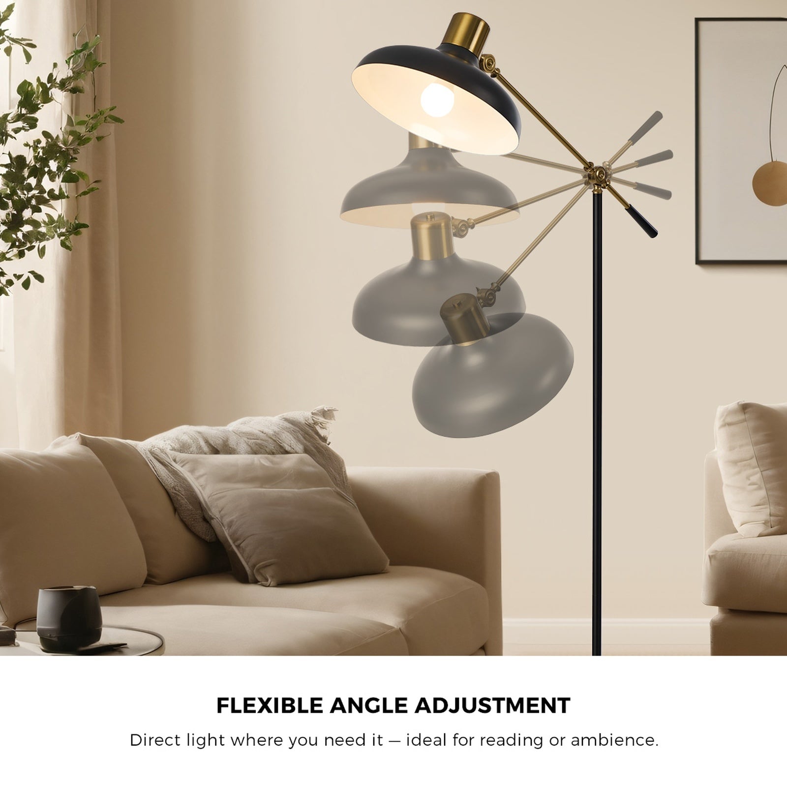 Oikiture Floor Lamps Adjustable Height Standing Metal Frame Black - Sunyee
