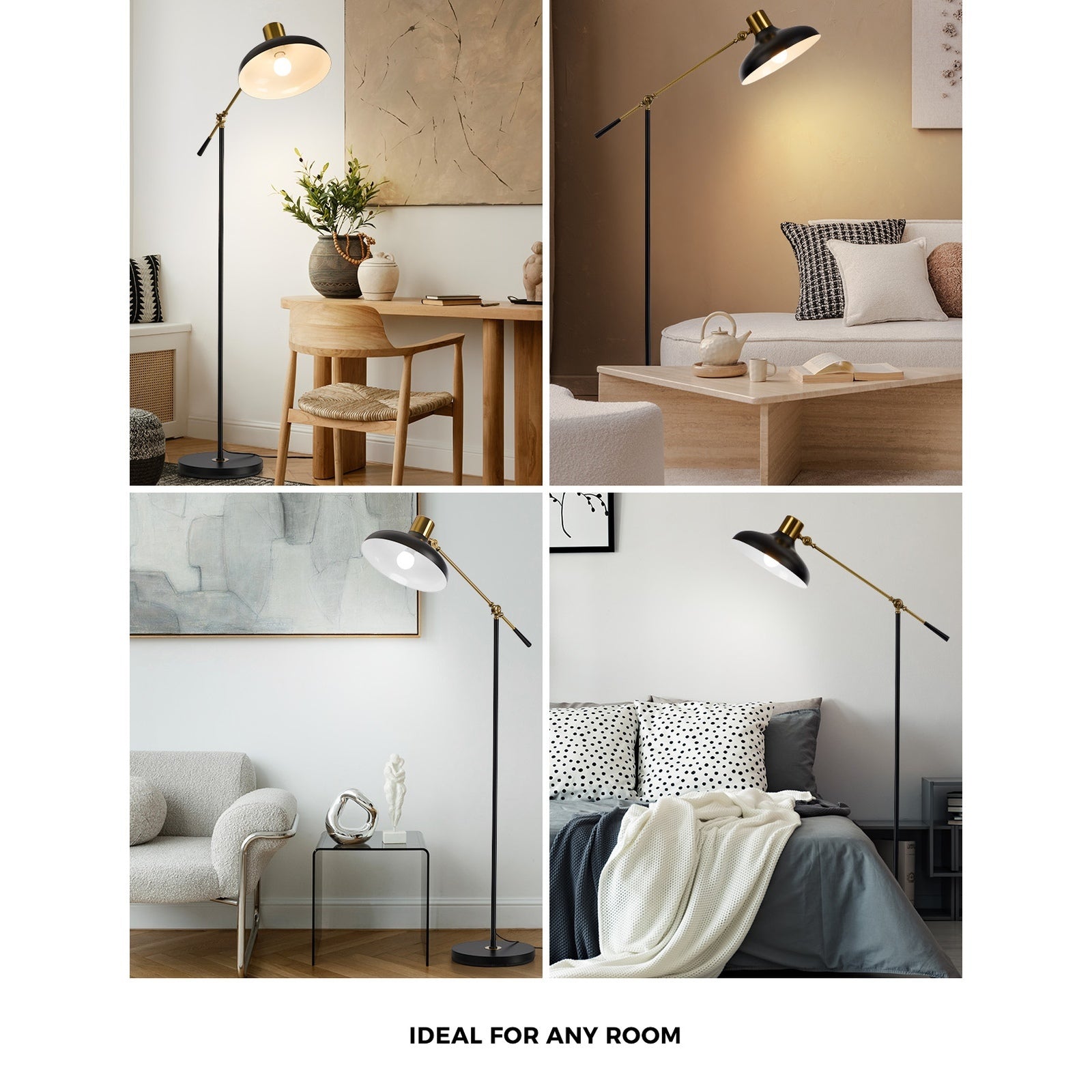 Oikiture Floor Lamps Adjustable Height Standing Metal Frame Black - Sunyee