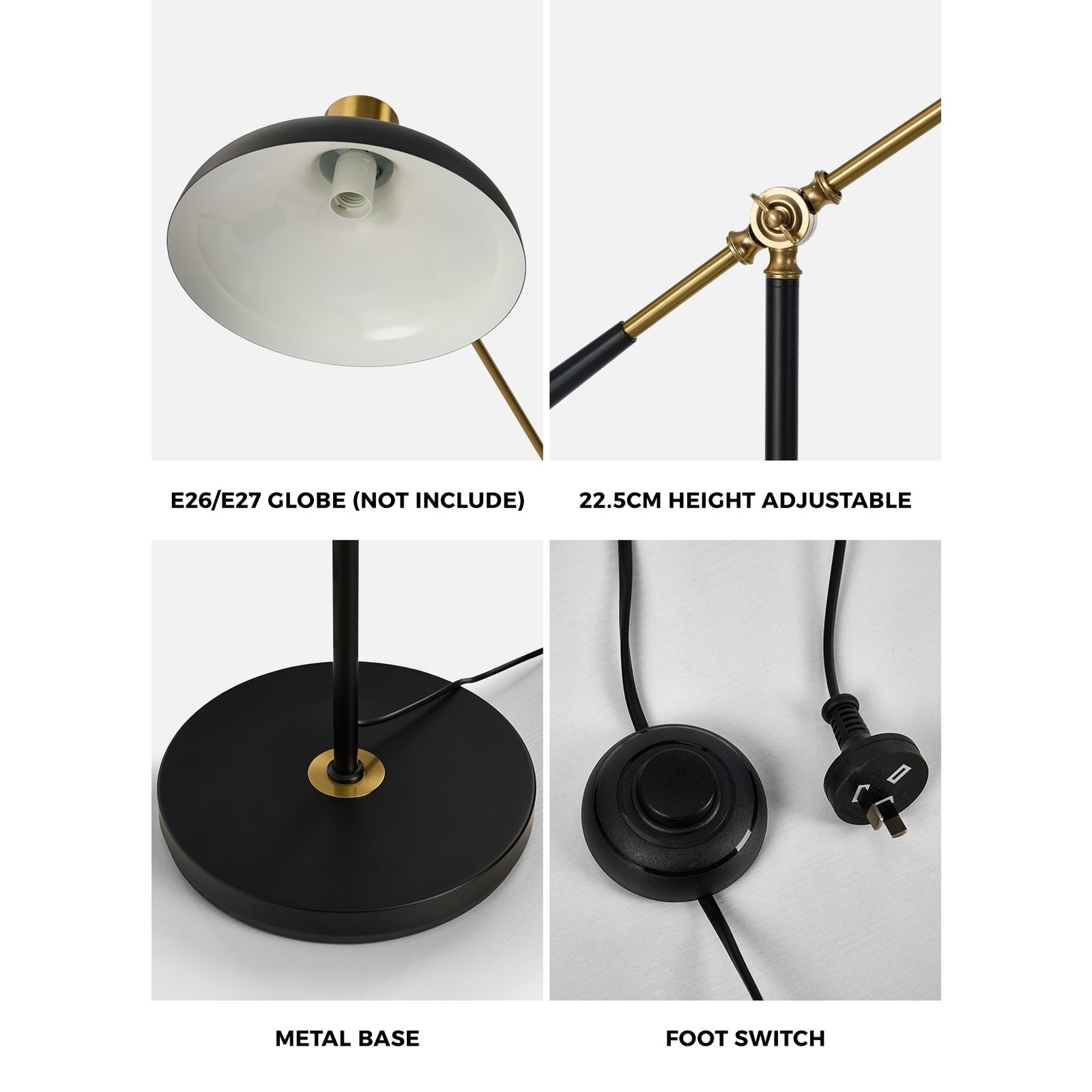 Oikiture Floor Lamps Adjustable Height Standing Metal Frame Black - Sunyee