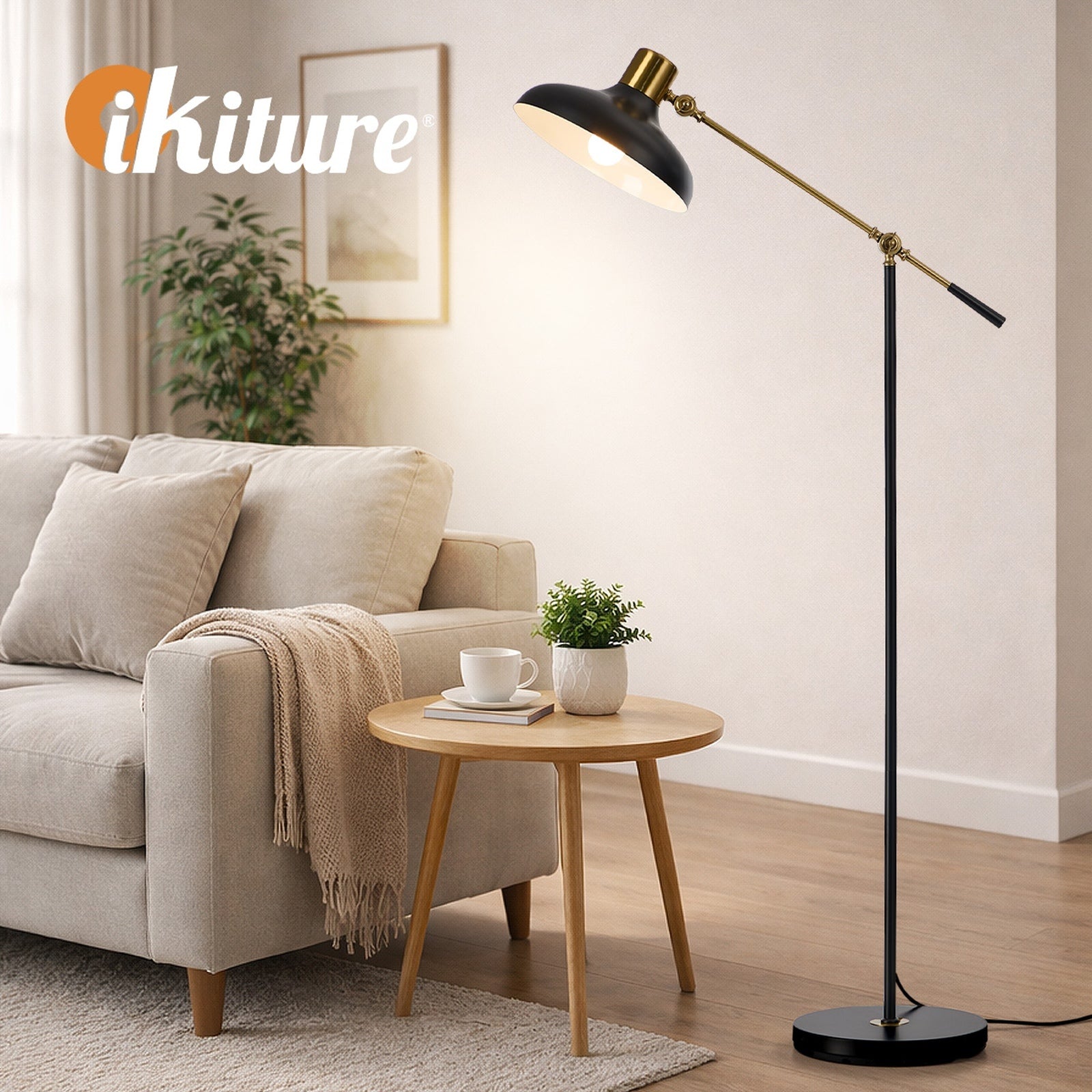 Oikiture Floor Lamps Adjustable Height Standing Metal Frame Black - Sunyee