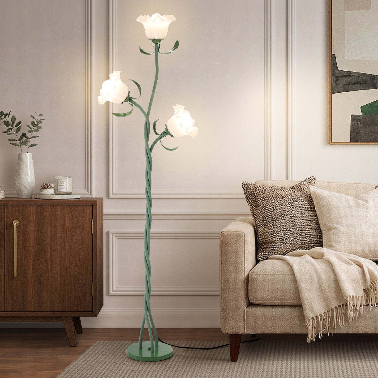 Oikiture 3-light Floor Lamps Freestanding Metal Lamp Acrylic Shade