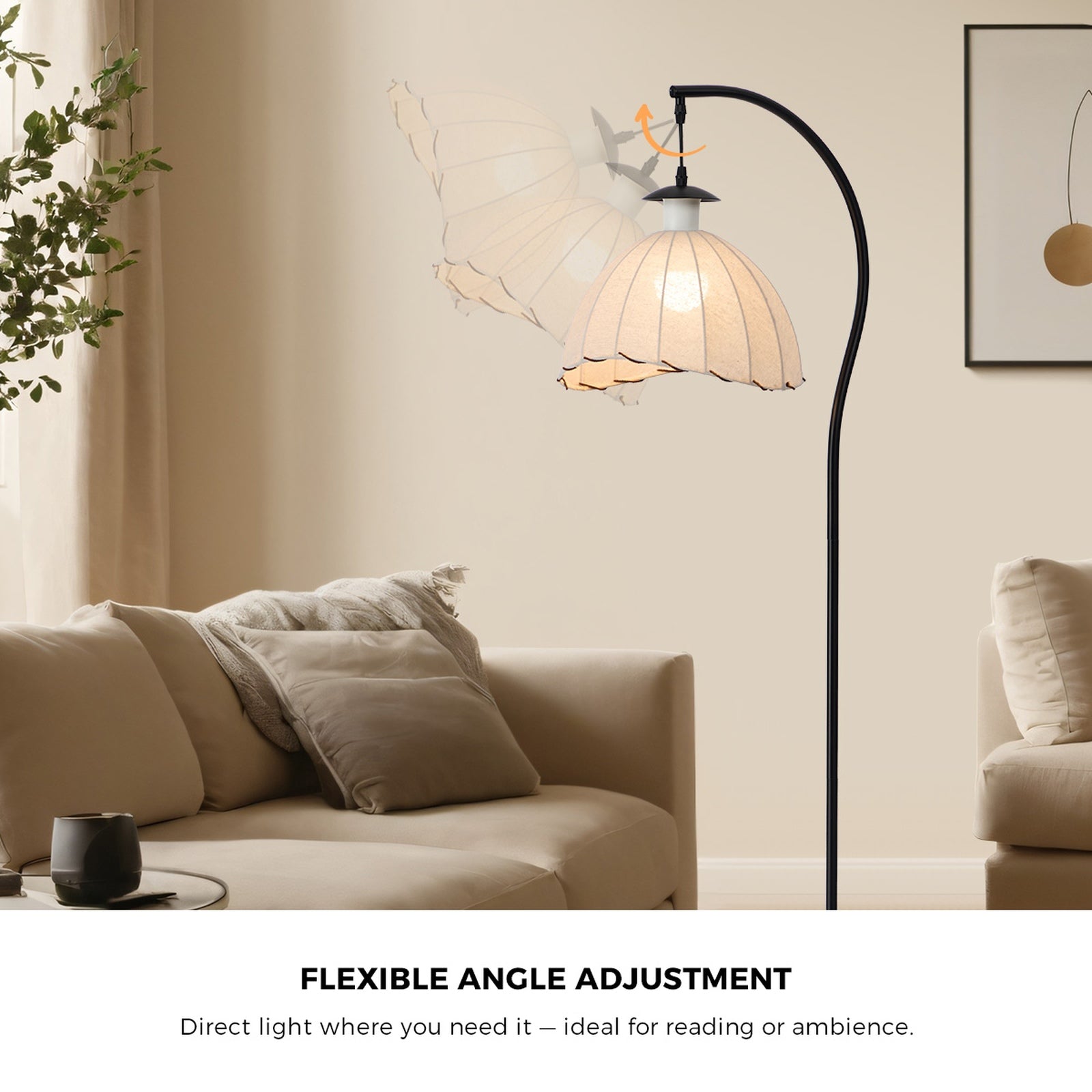 Oikiture Retro Floor Lamps Standing Lamp Fabric Shape Metal Frame - Sunyee