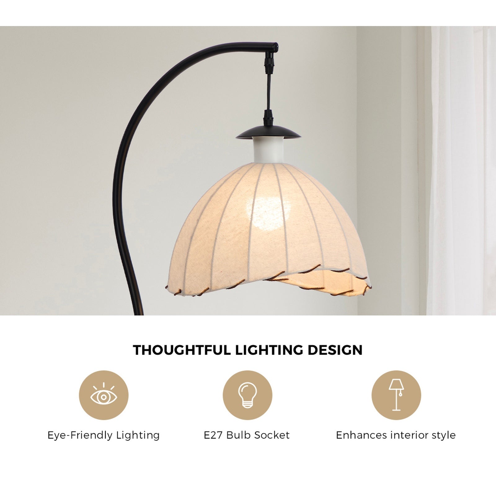 Oikiture Retro Floor Lamps Standing Lamp Fabric Shape Metal Frame - Sunyee