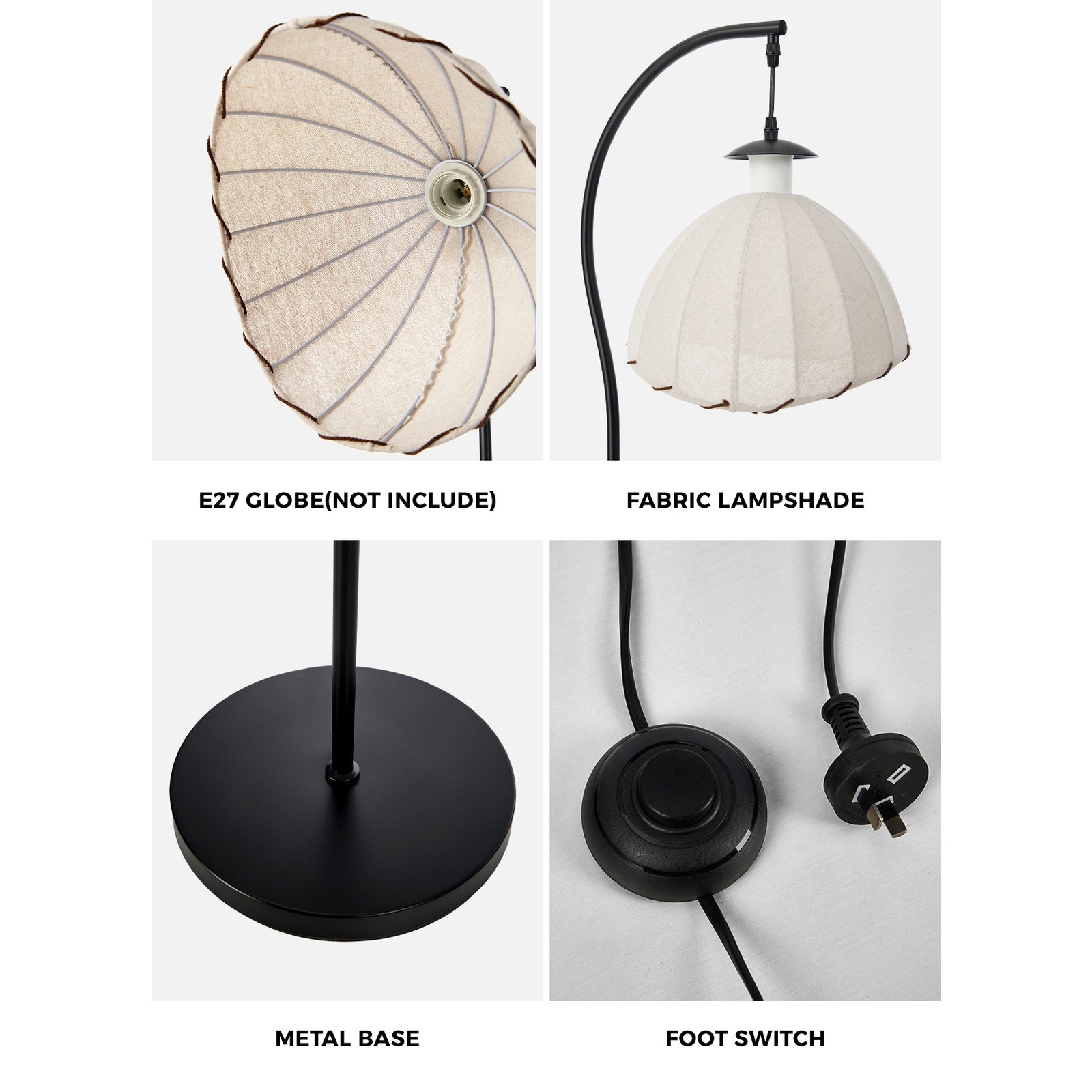 Oikiture Retro Floor Lamps Standing Lamp Fabric Shape Metal Frame - Sunyee