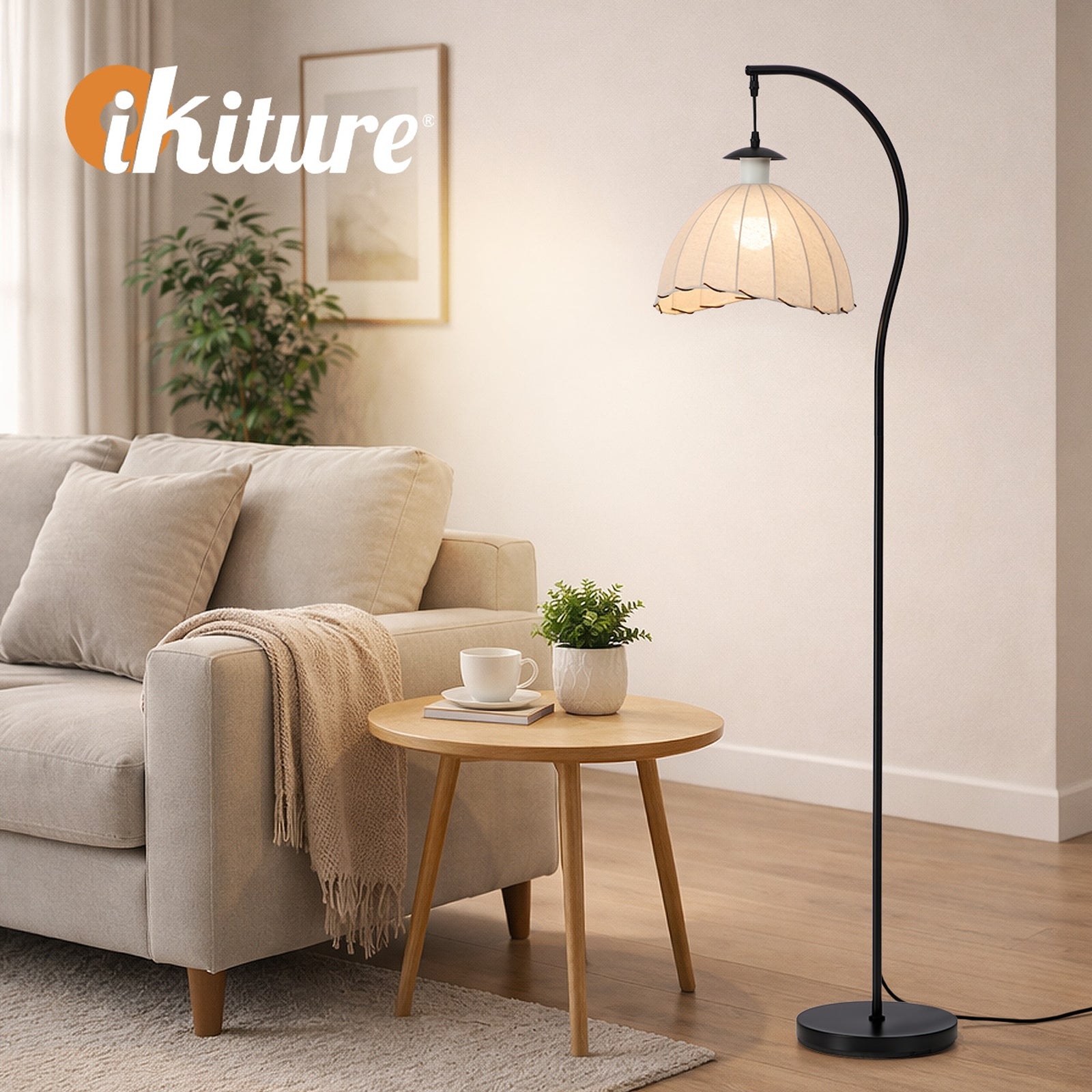 Oikiture Retro Floor Lamps Standing Lamp Fabric Shape Metal Frame - Sunyee