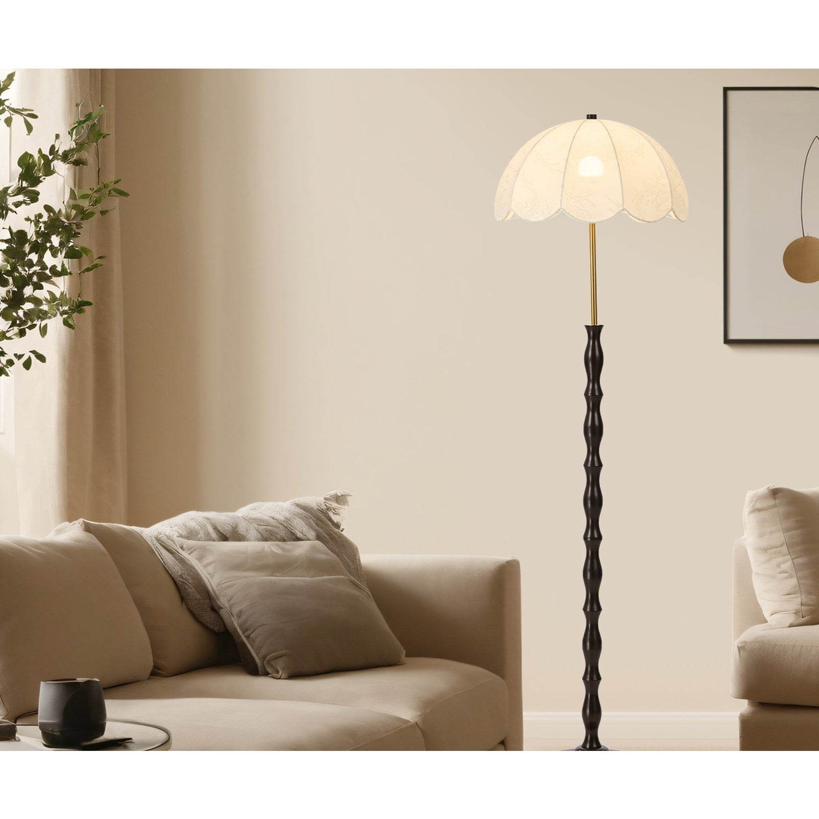 Oikiture Metal Floor lamps Freestanding Reading Lamp Fabric Shade Vintage