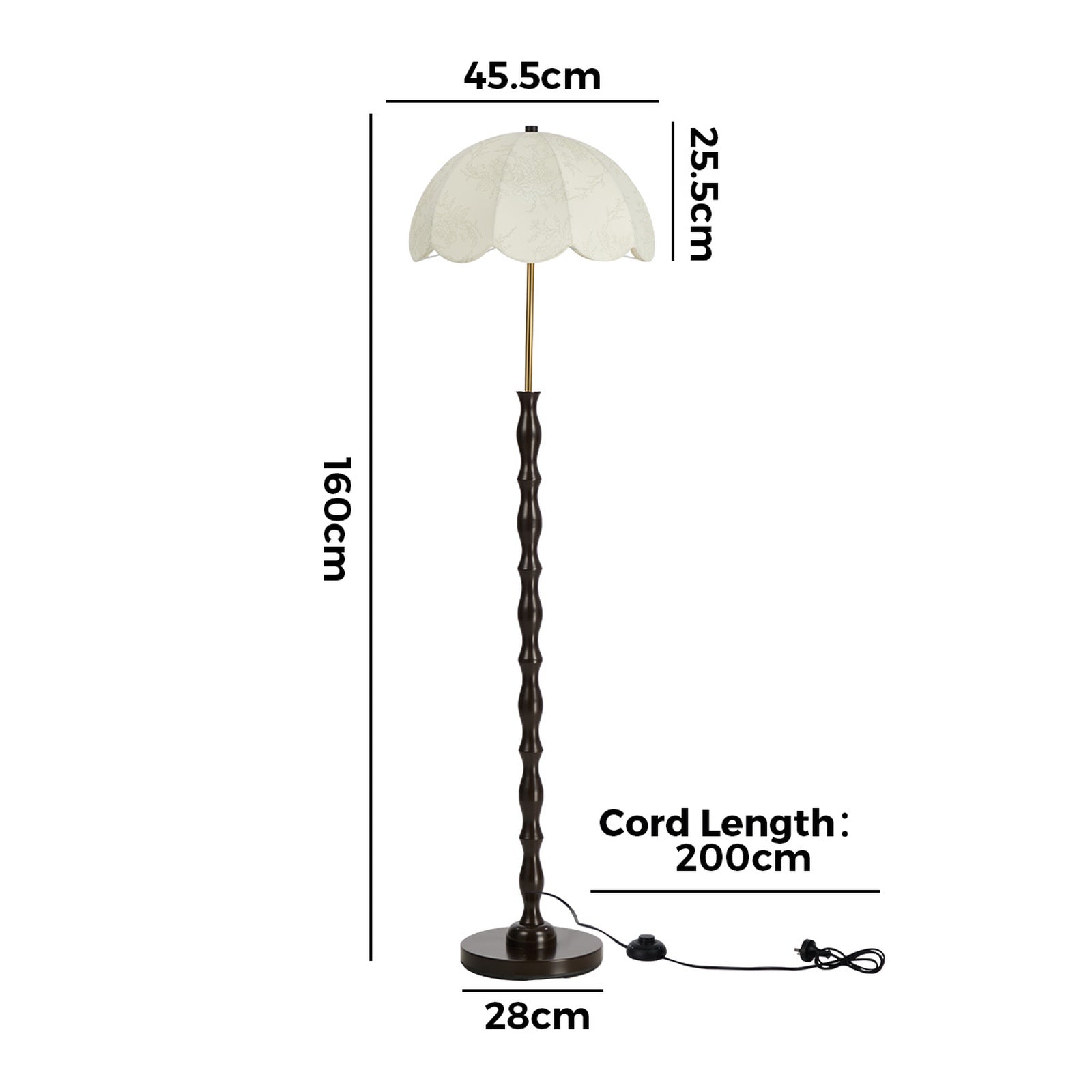 Oikiture Metal Floor lamps Freestanding Reading Lamp Fabric Shade Vintage