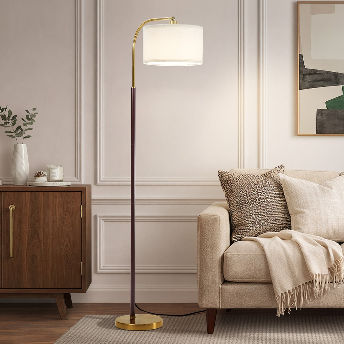 Oikiture Floor Lamp Standing Lamp Metal Frame Plastic Shade Black&Gold
