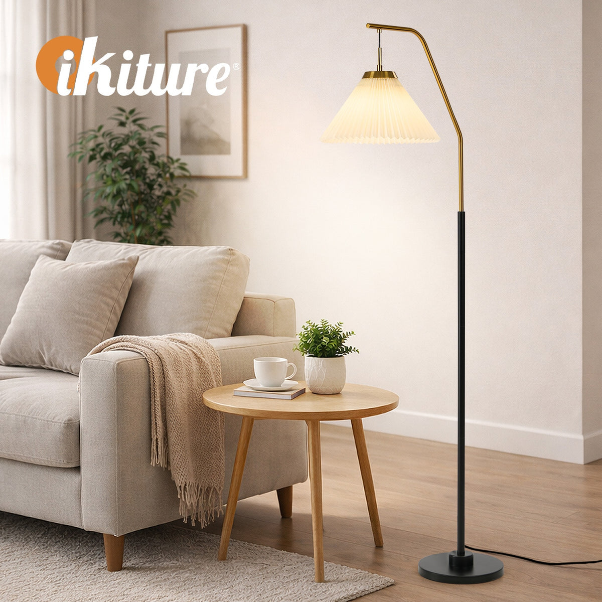 Oikiture Floor Lamp Standing Lamp Arc Metal Frame Plastic Shade Black&Gold